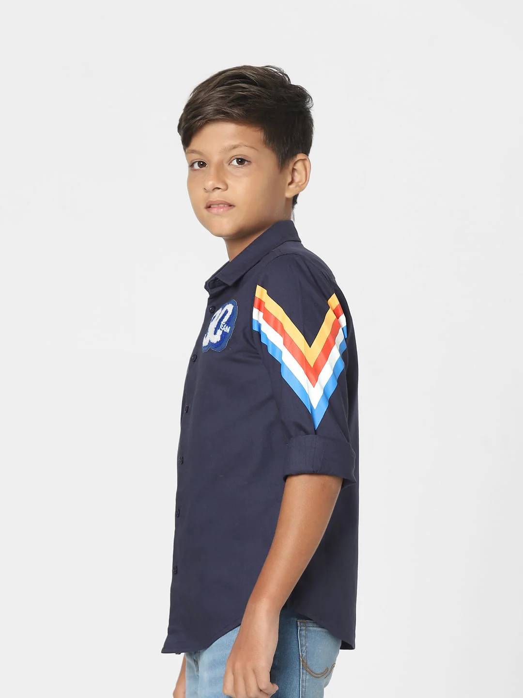 Navy Blue Printed Full Sleeves Shirt - Image 3