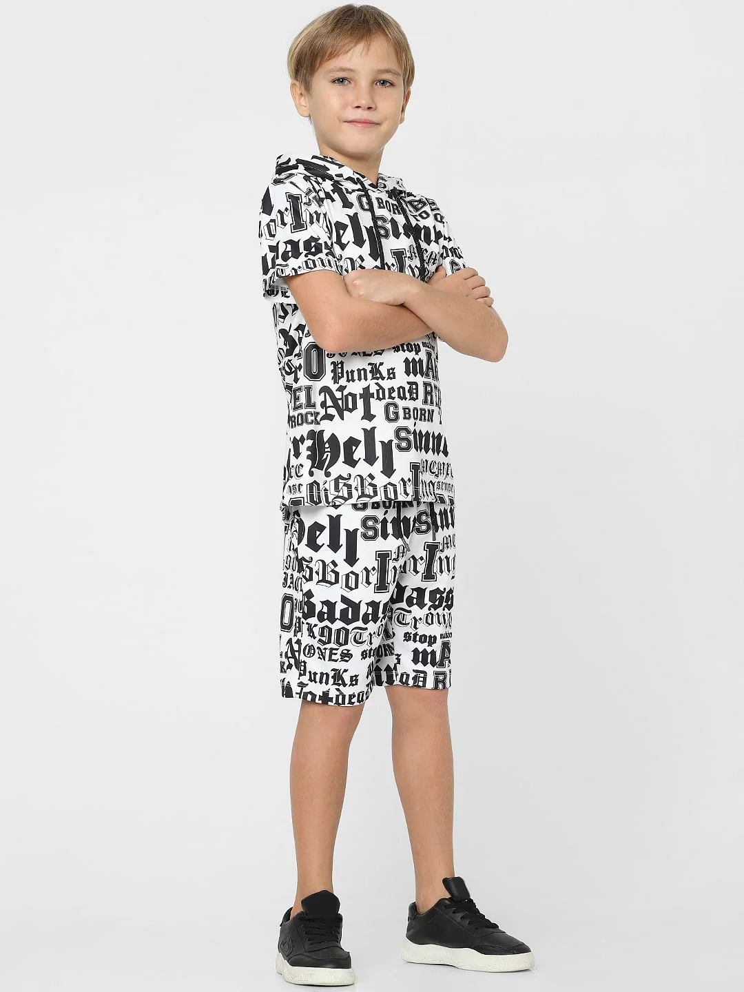 Boys White Typographic Print Co-ord Sweatshorts