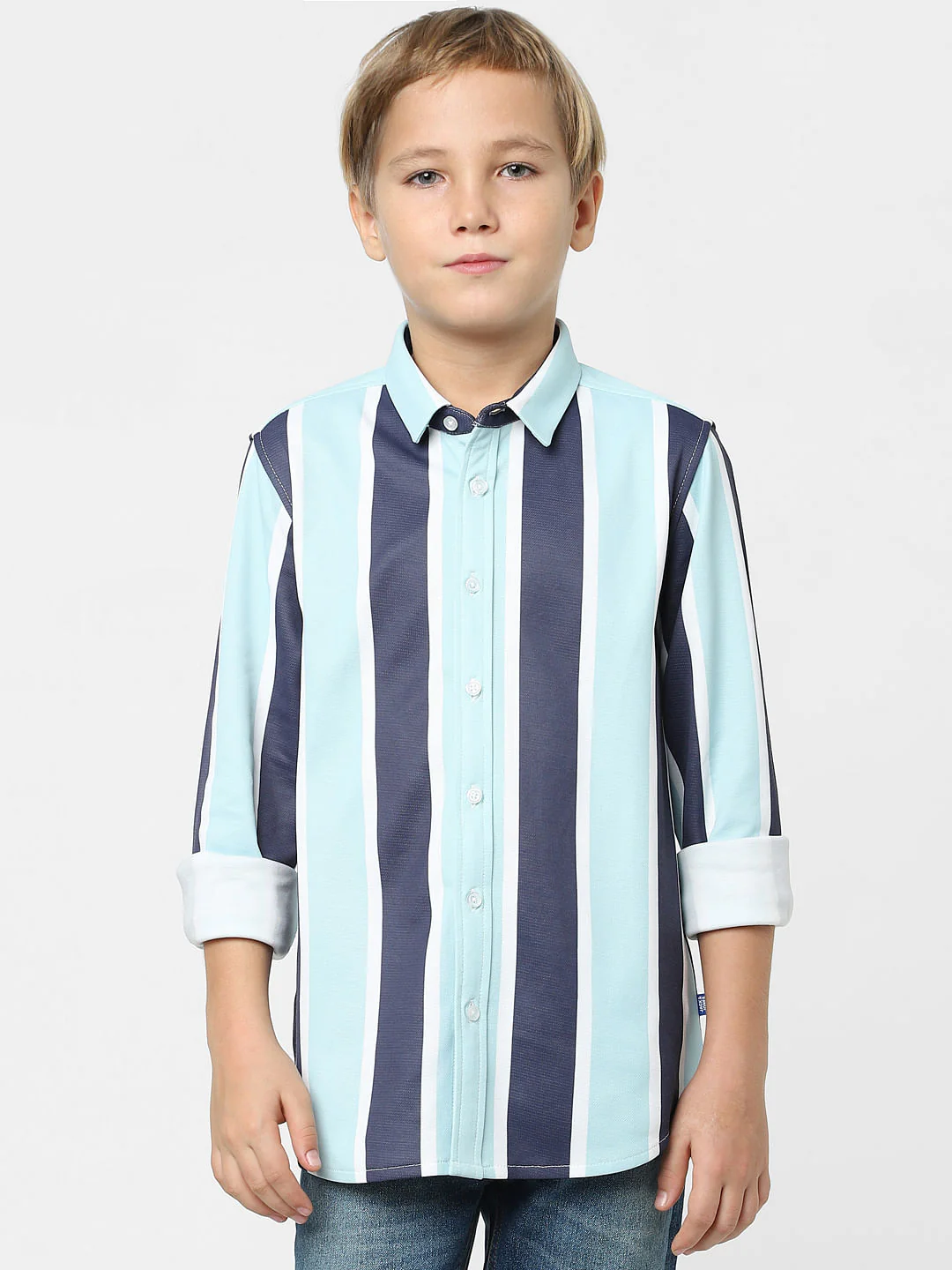 Boys Blue Striped Full Sleeves Shirt - Image 2