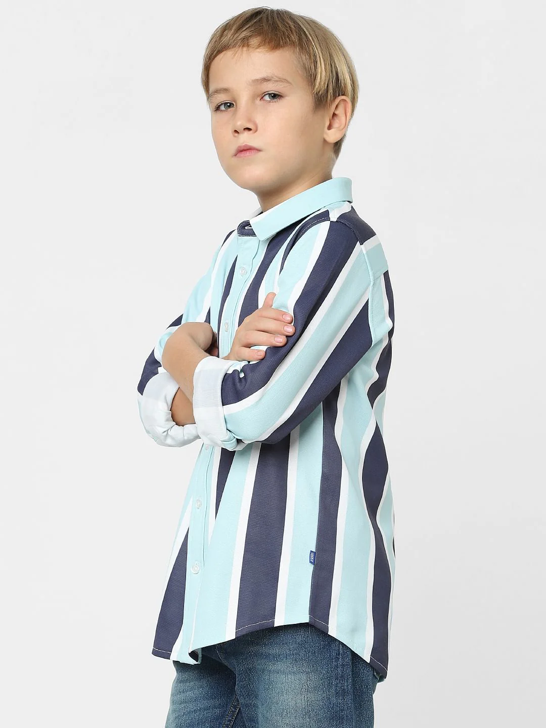 Boys Blue Striped Full Sleeves Shirt - Image 3