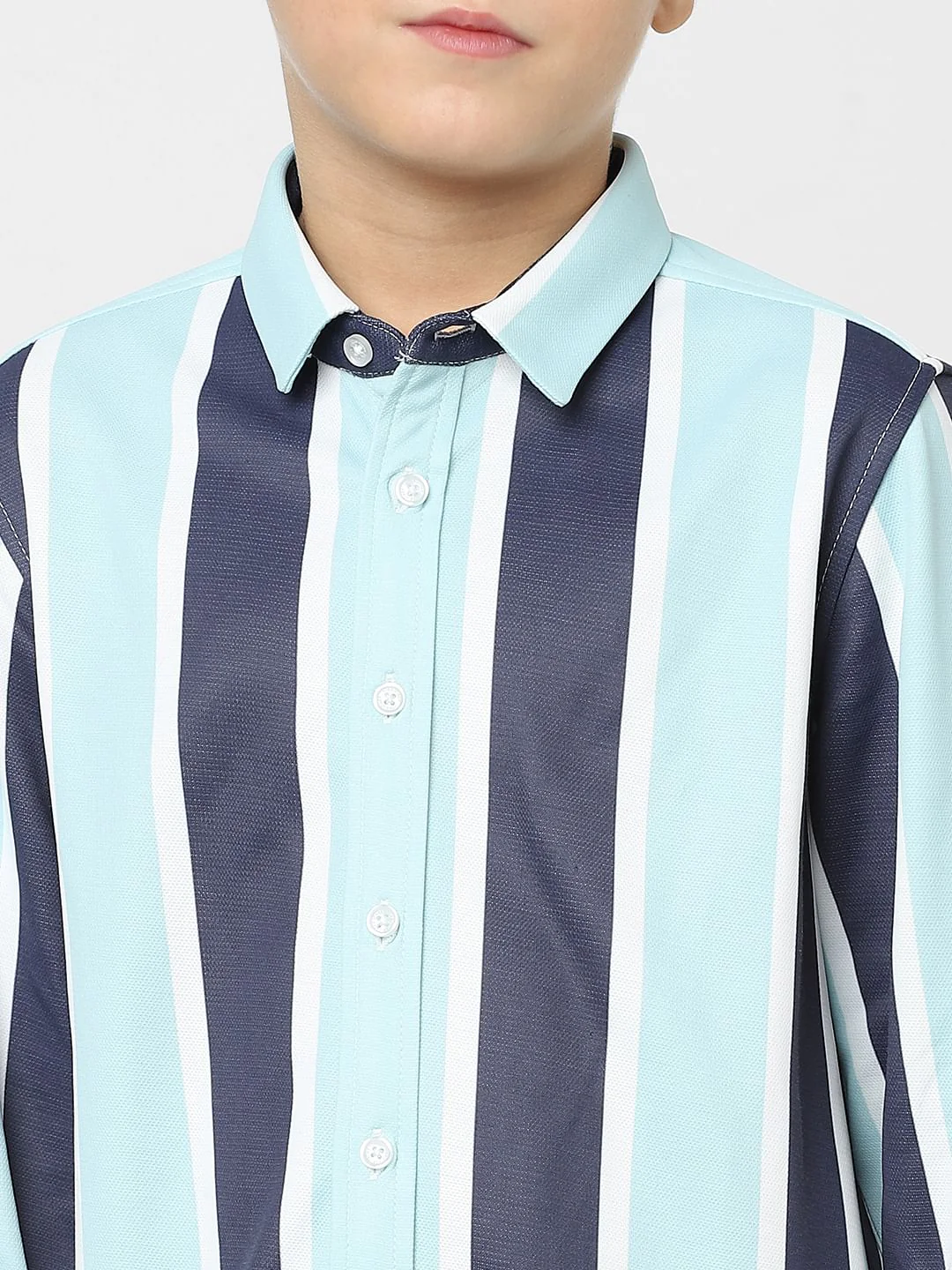 Boys Blue Striped Full Sleeves Shirt - Image 5