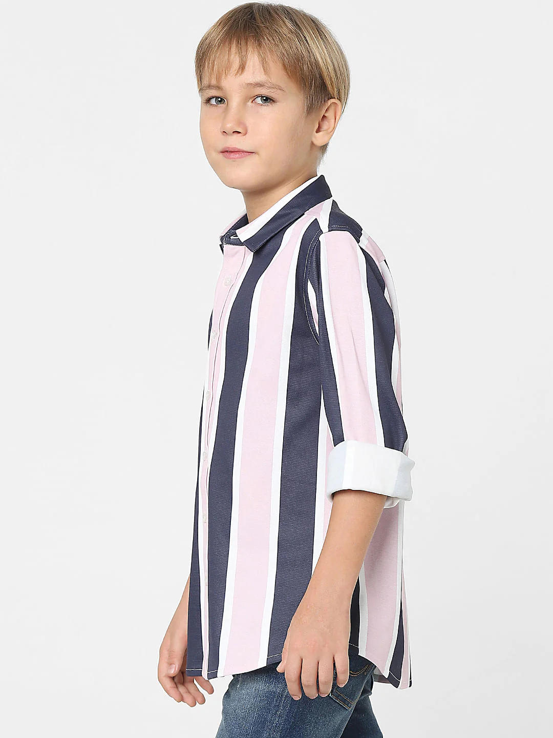 Boys Peach Striped Full Sleeves Shirt - Image 3