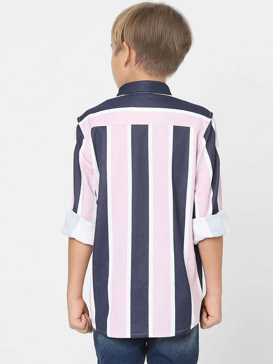 Boys Peach Striped Full Sleeves Shirt - Image 4
