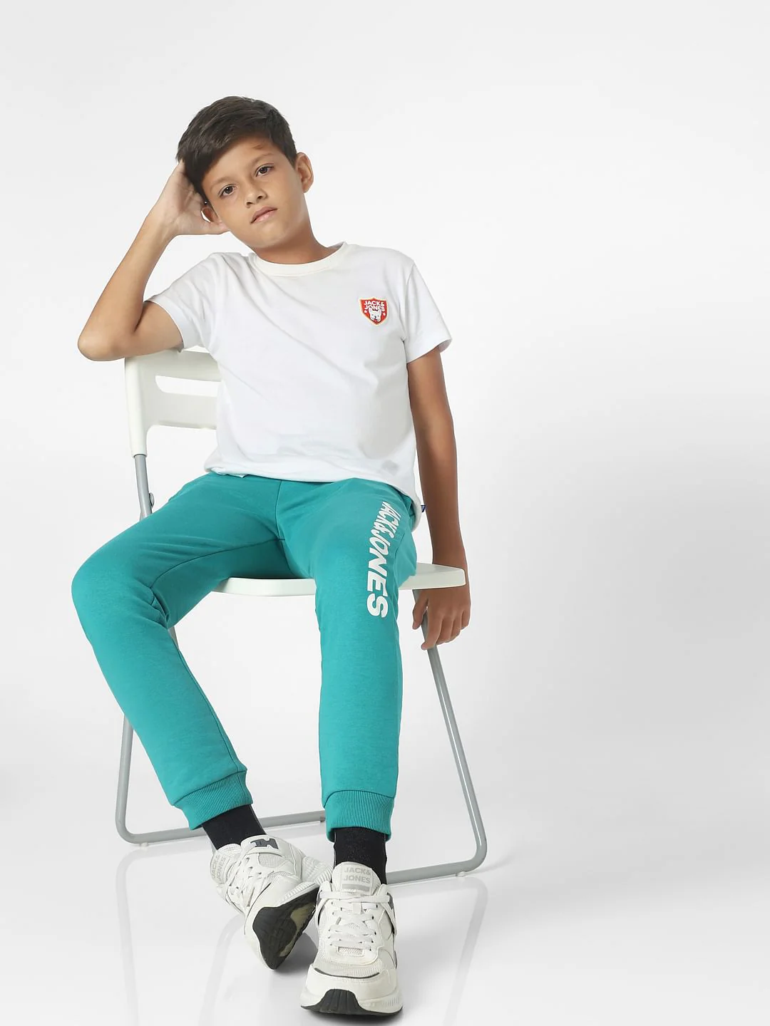 Blue Mid Rise Logo Print Sweatpants