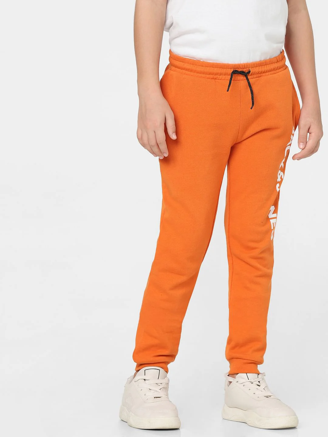 Boys Orange Mid Rise Logo Print Sweatpants - Image 2