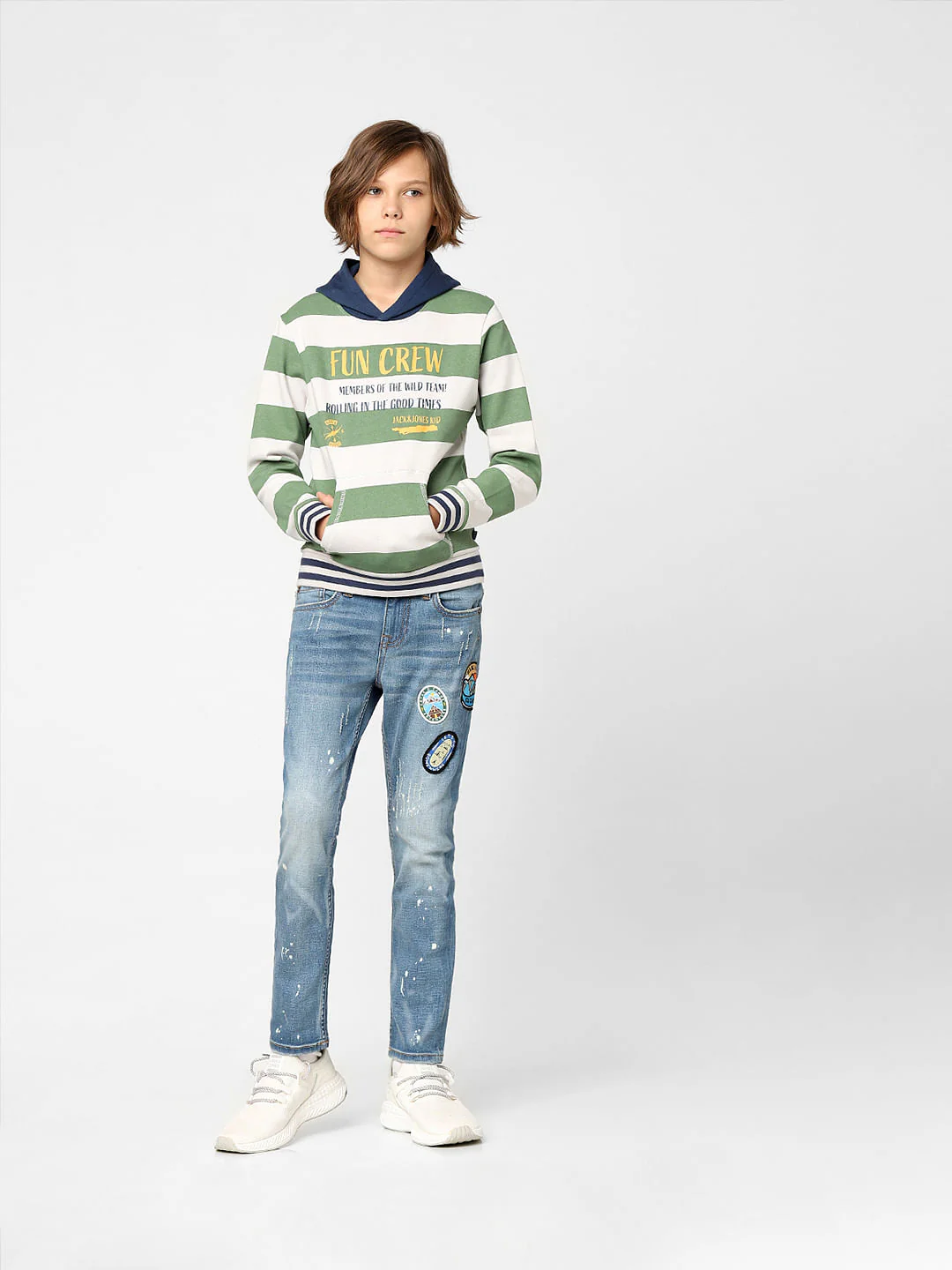 Boys Green Striped Hooded Sweatshirt - Image 6