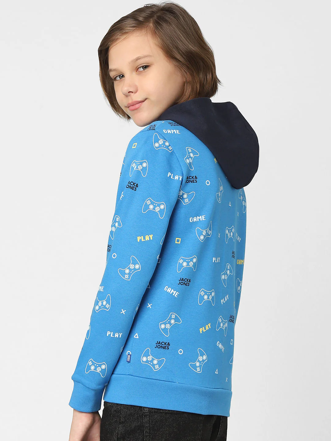 Boys Blue Printed Hooded Sweatshirt - Image 4