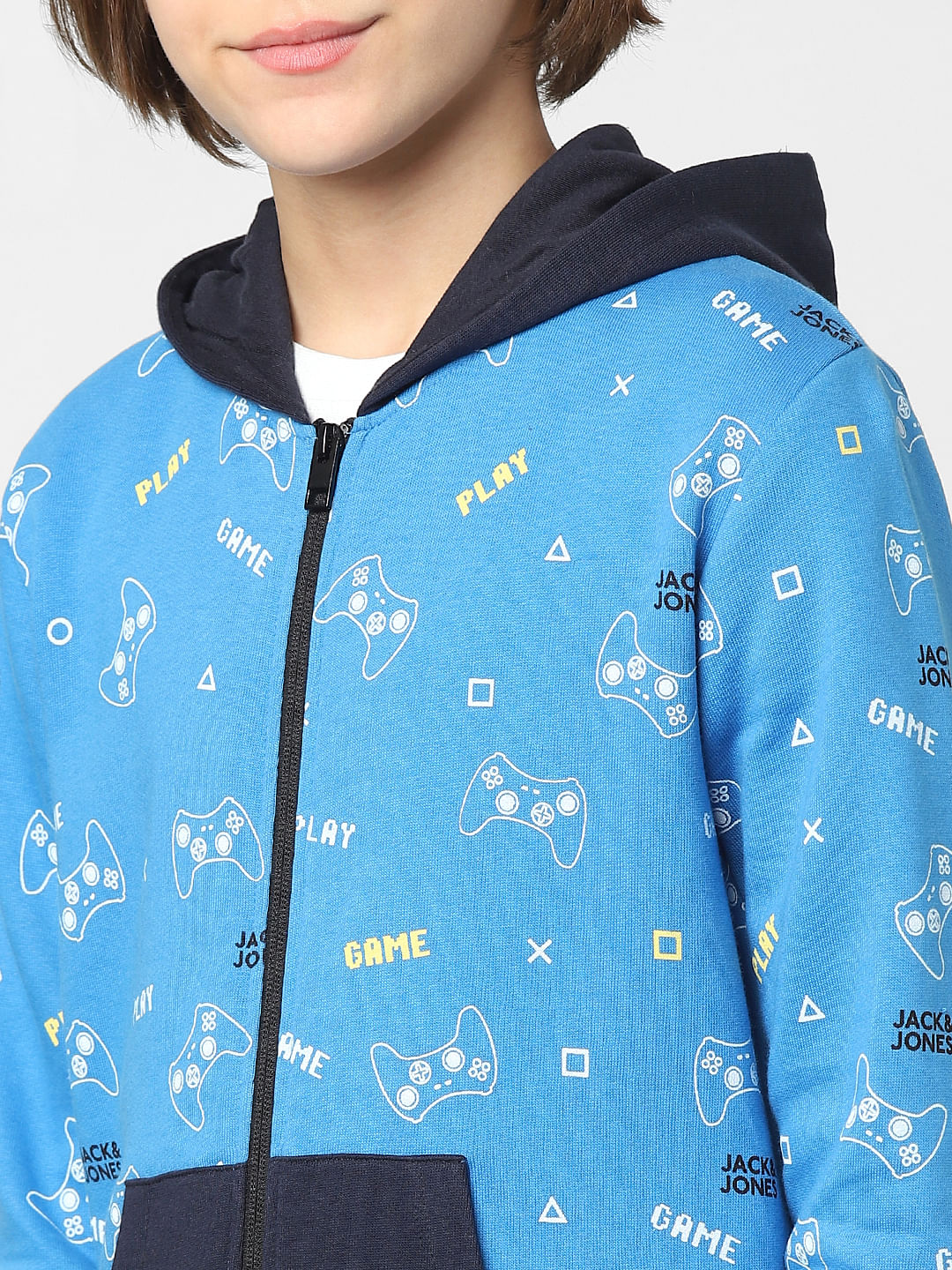 Boys Blue Printed Hooded Sweatshirt - Image 5