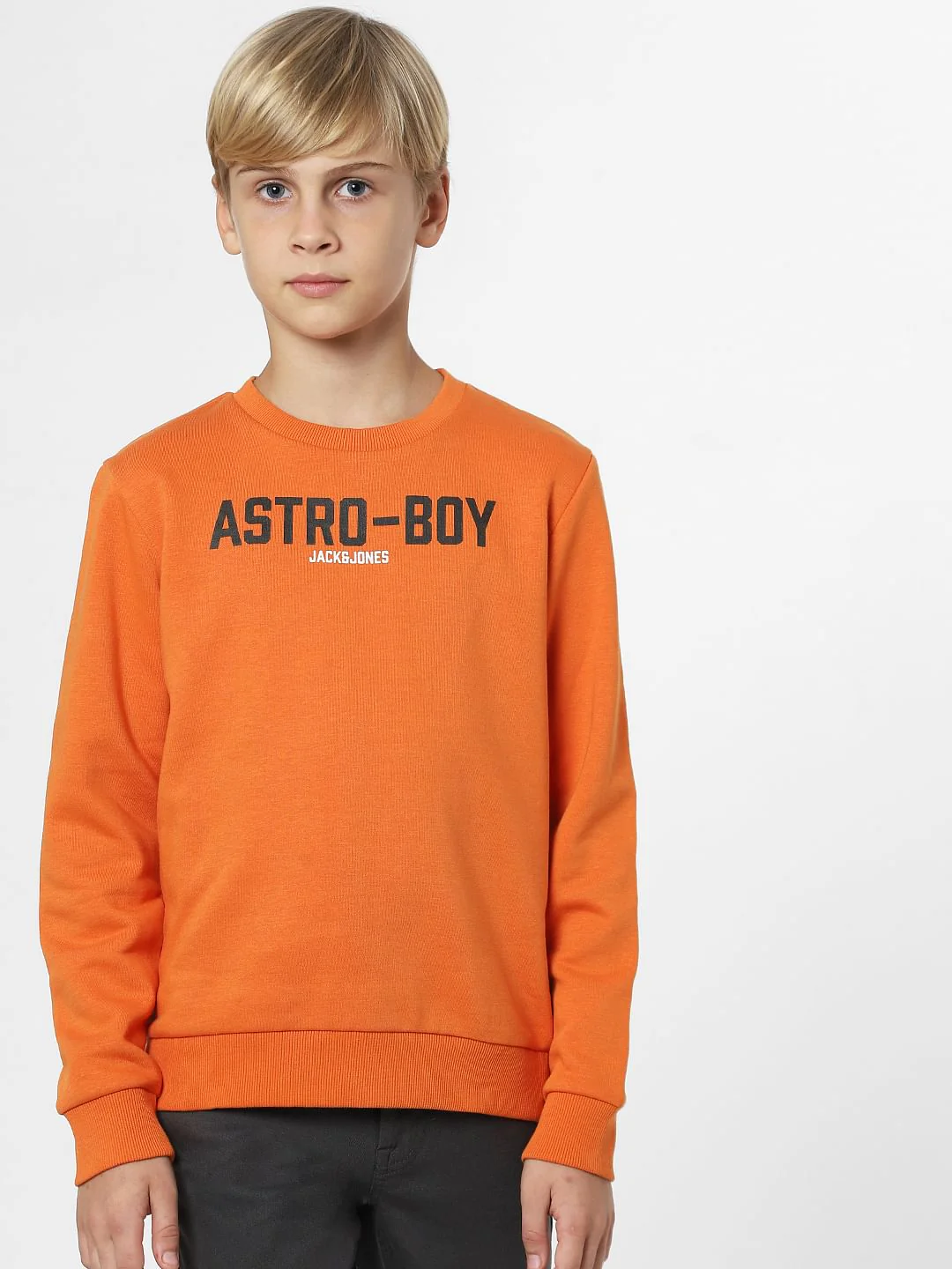 Boys Orange Text Print Sweatshirt - Image 2