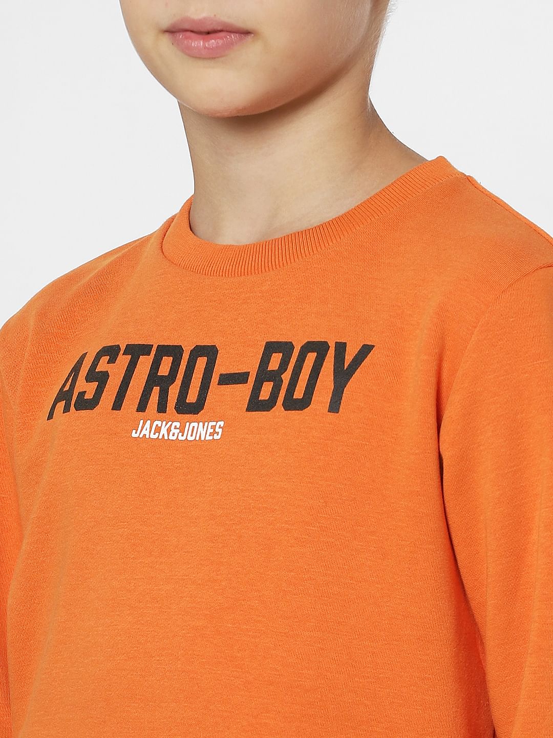 Boys Orange Text Print Sweatshirt - Image 5