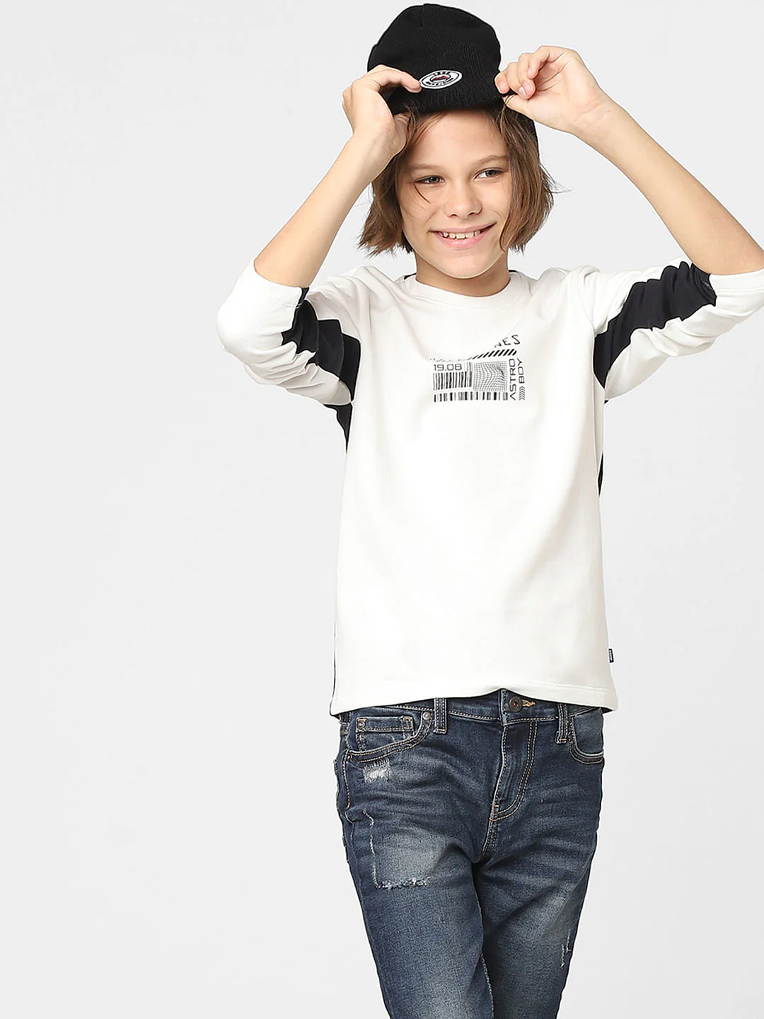 Boys White Logo Print Sweatshirt