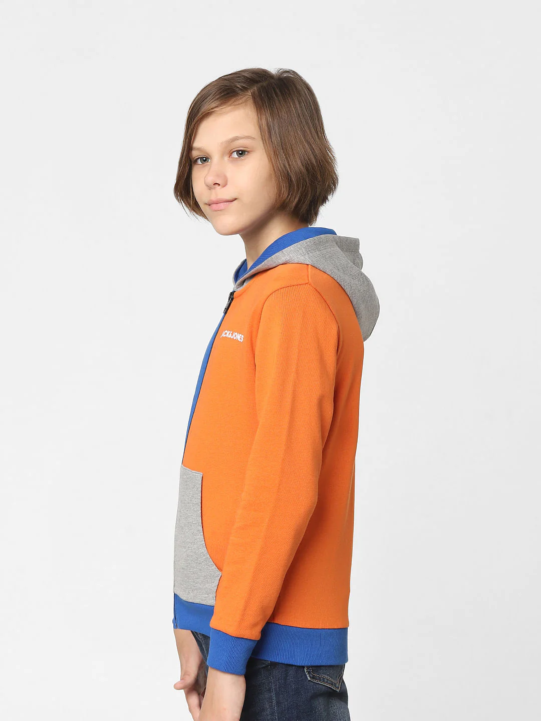 Boys Orange Colourblocked Zip-Up Sweatshirt - Image 3