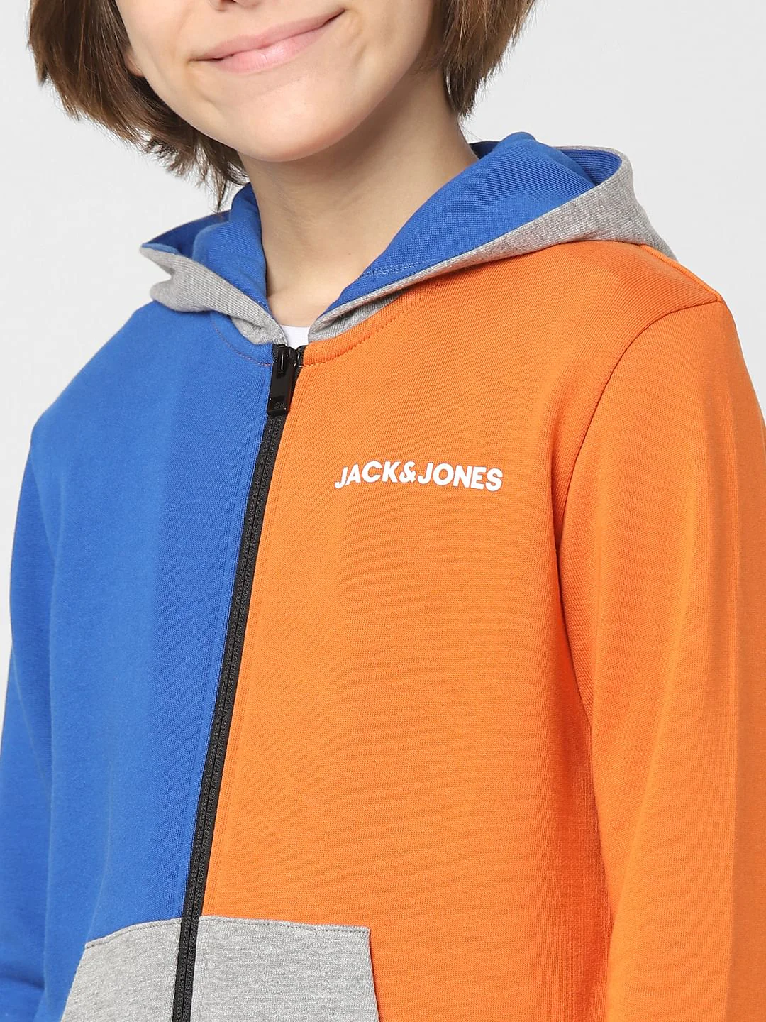 Boys Orange Colourblocked Zip-Up Sweatshirt - Image 5
