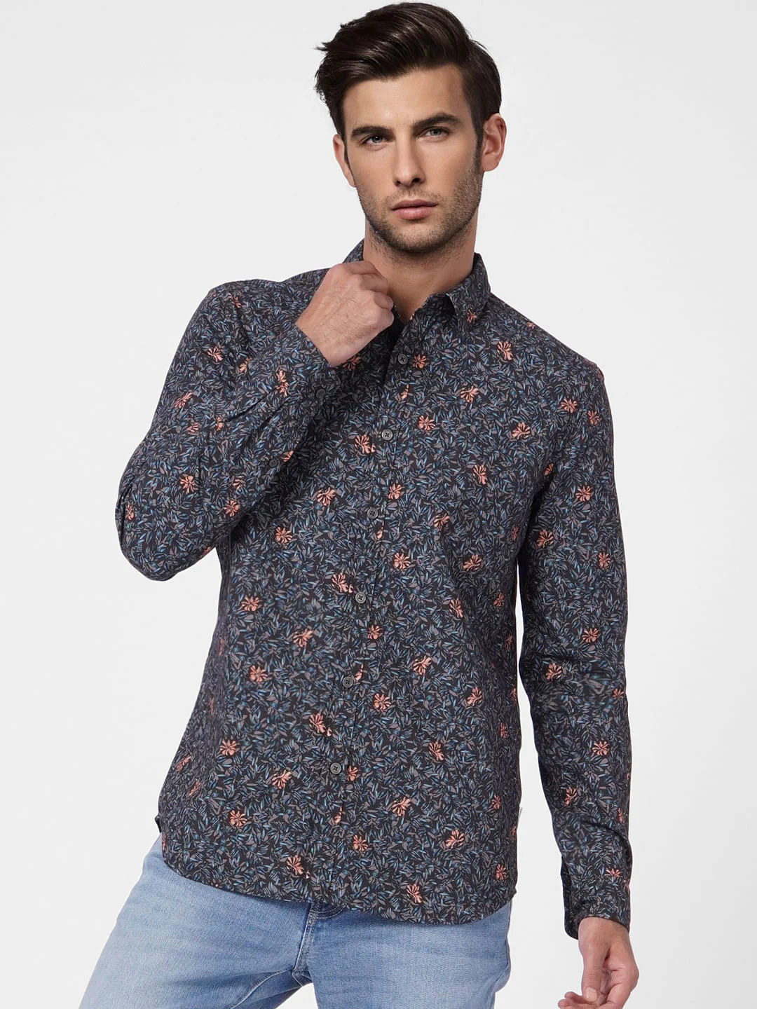 Grey Printed Full Sleeves Shirt - Image 2