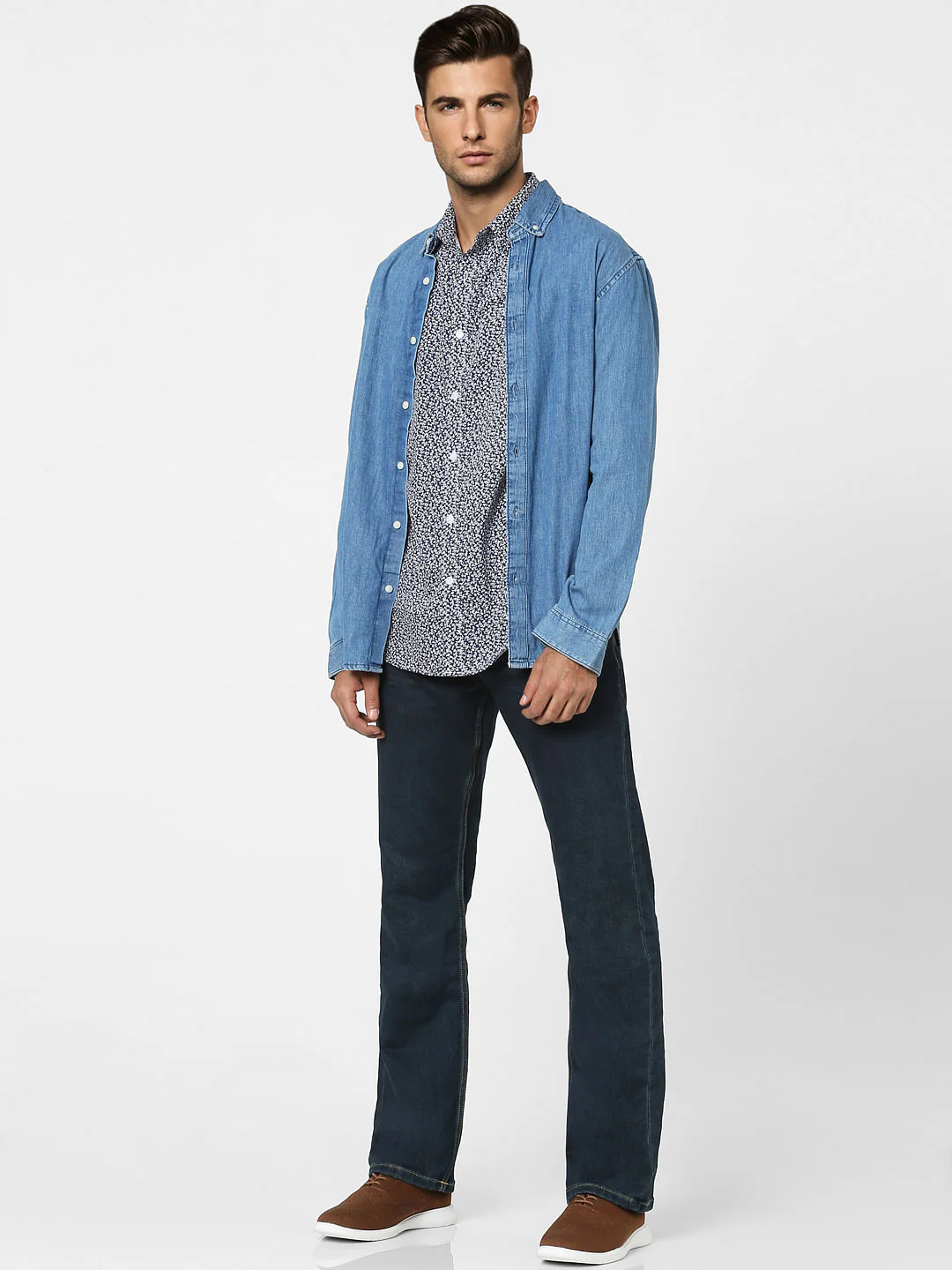 Blue Floral Print Full Sleeves Shirt