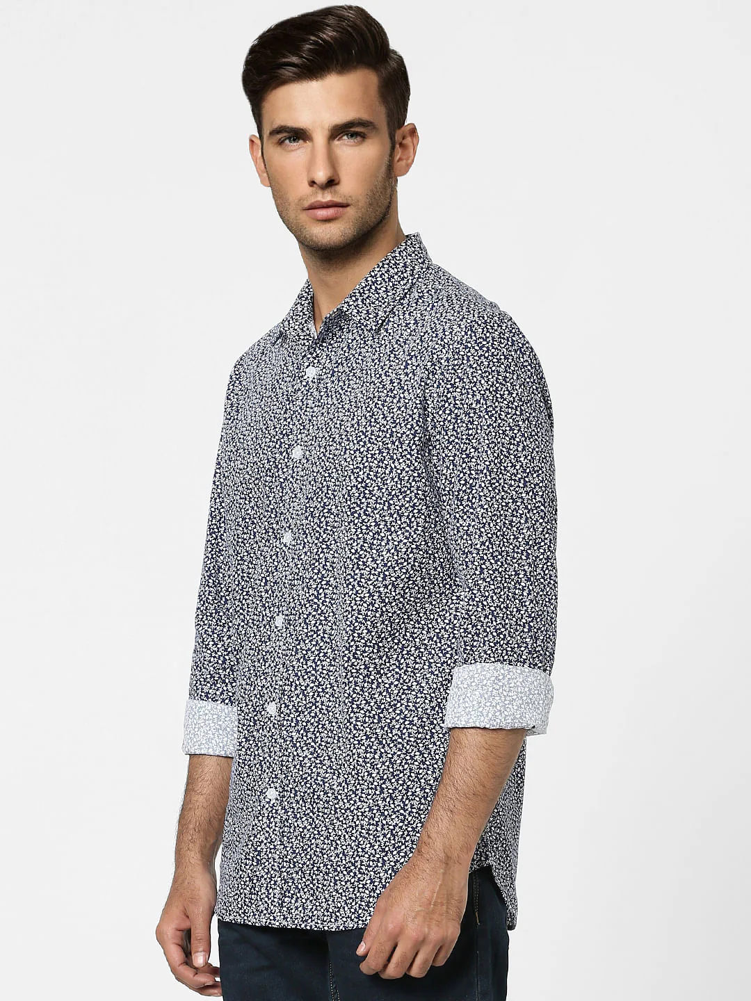 Blue Floral Print Full Sleeves Shirt - Image 3