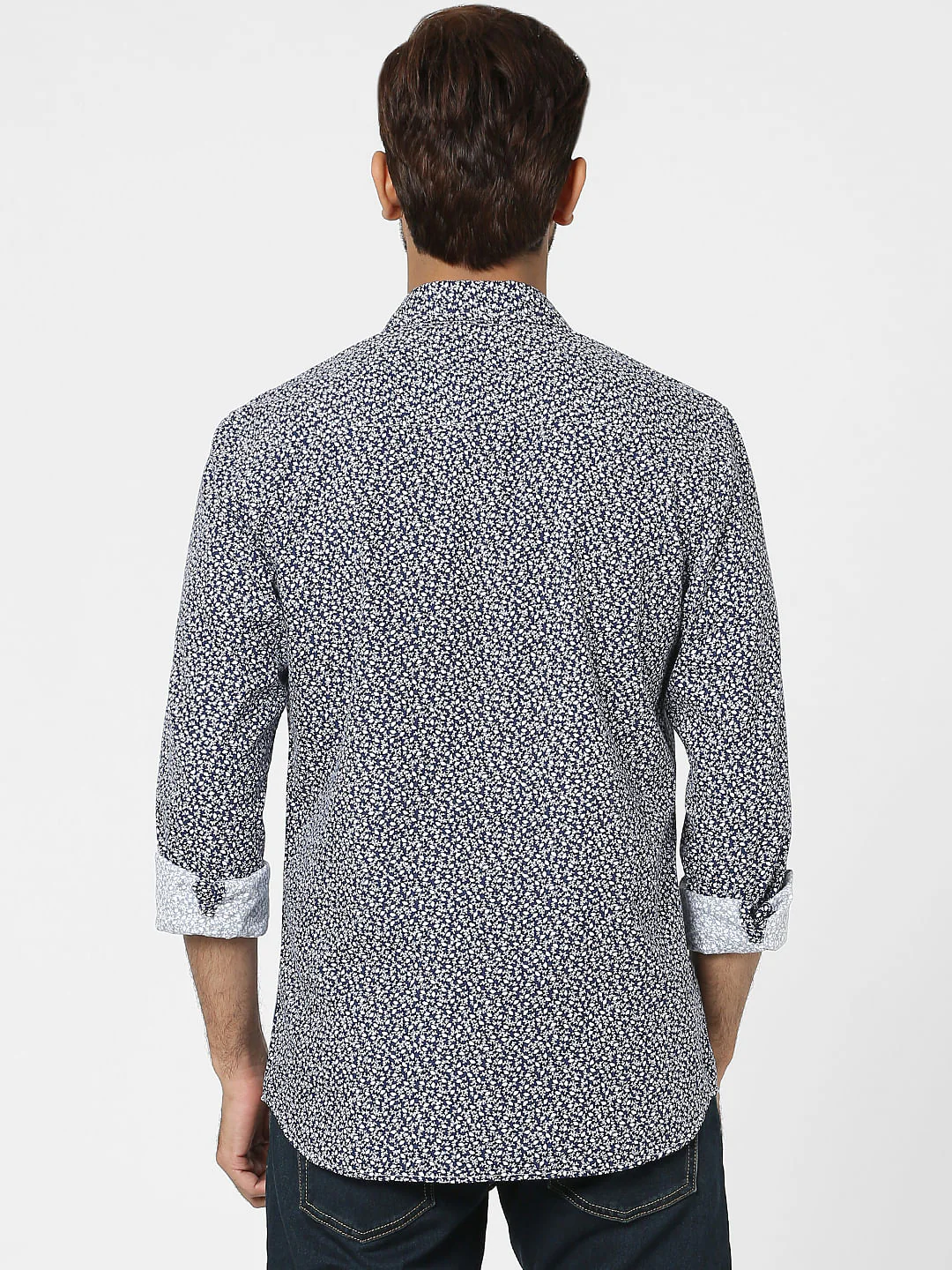 Blue Floral Print Full Sleeves Shirt - Image 4
