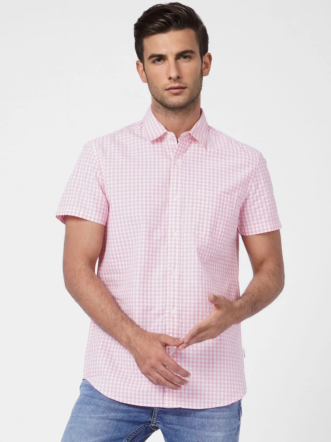 Pink Check Print Short Sleeves Shirt - Image 2