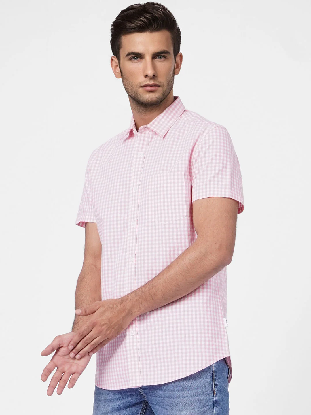 Pink Check Print Short Sleeves Shirt - Image 3