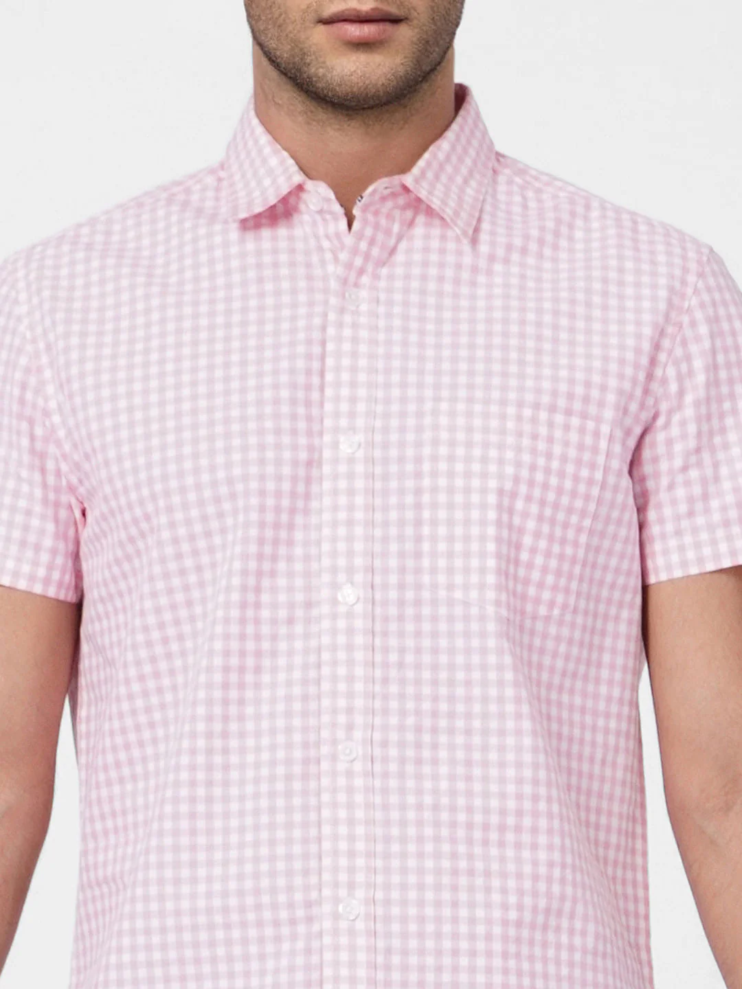 Pink Check Print Short Sleeves Shirt - Image 5