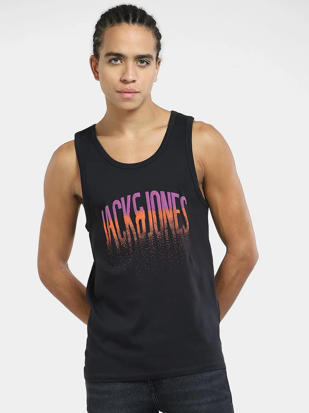 Black Logo Print Casual Vest - Image 2