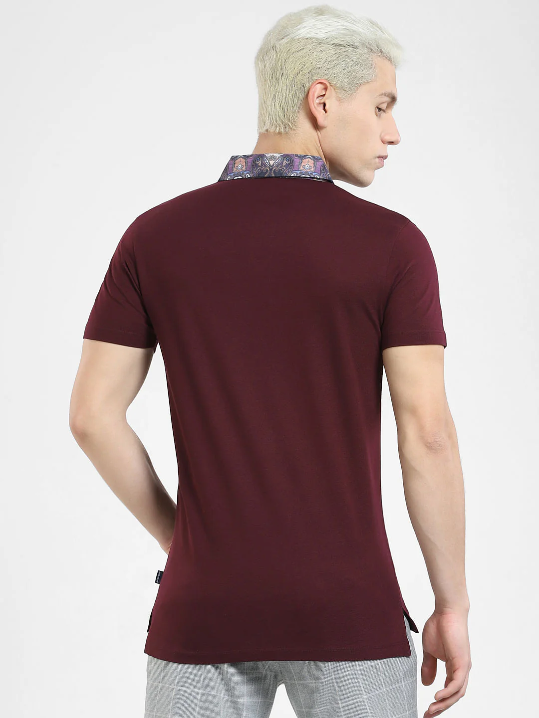 Burgundy Floral Collar Polo T-shirt - Image 4