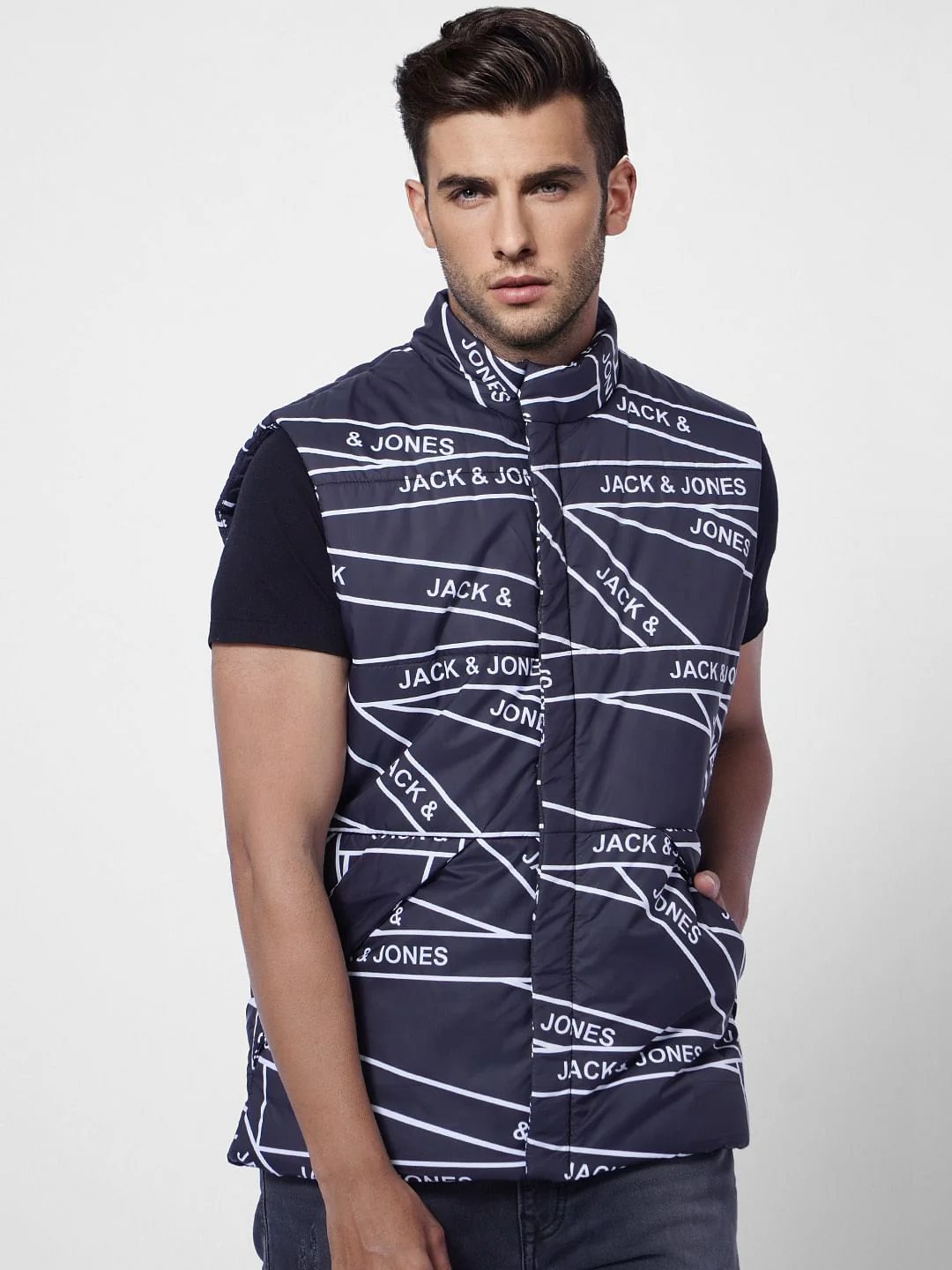 Blue Logo Print Body Warmer Vest - Image 2