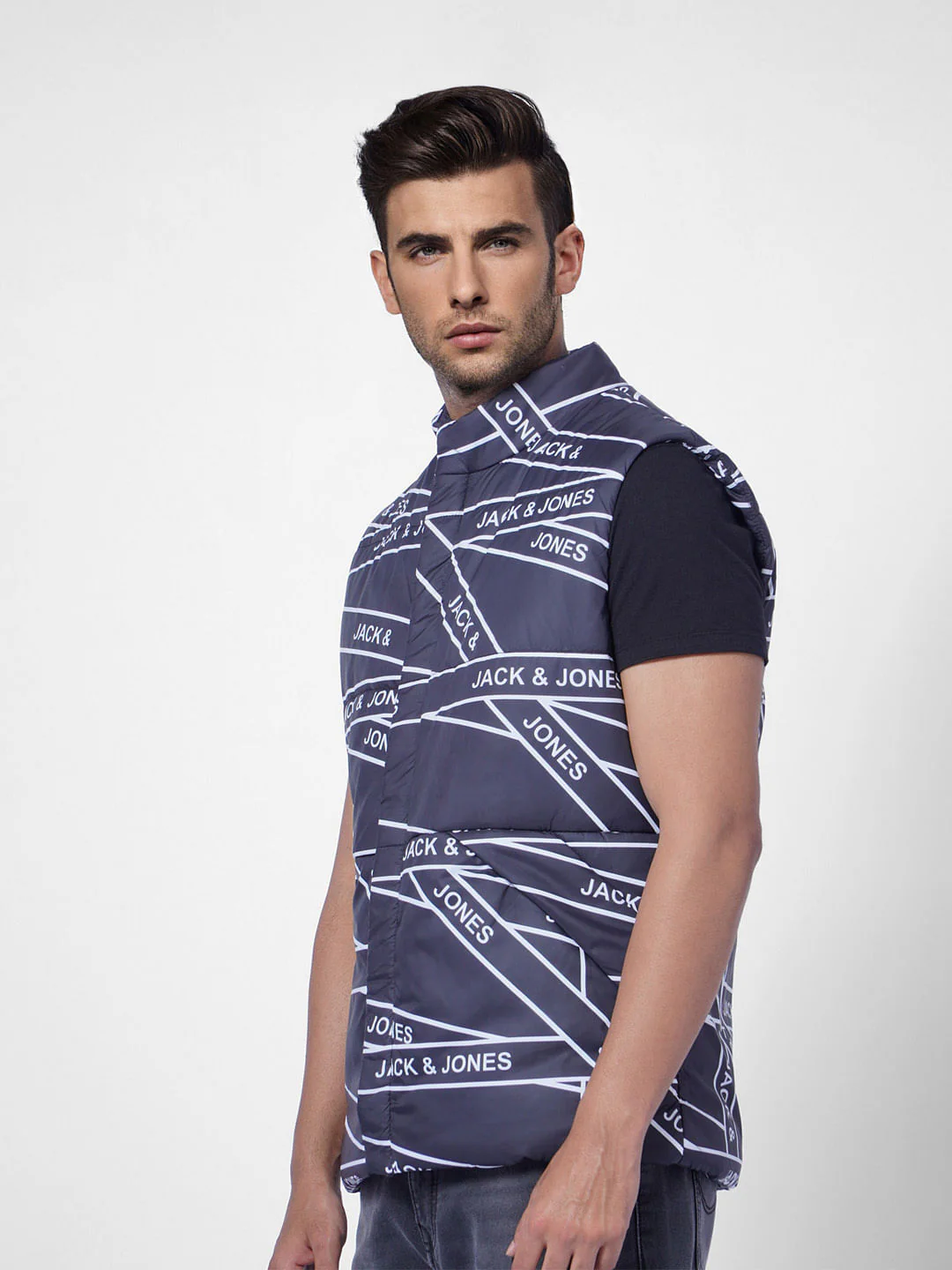 Blue Logo Print Body Warmer Vest - Image 3