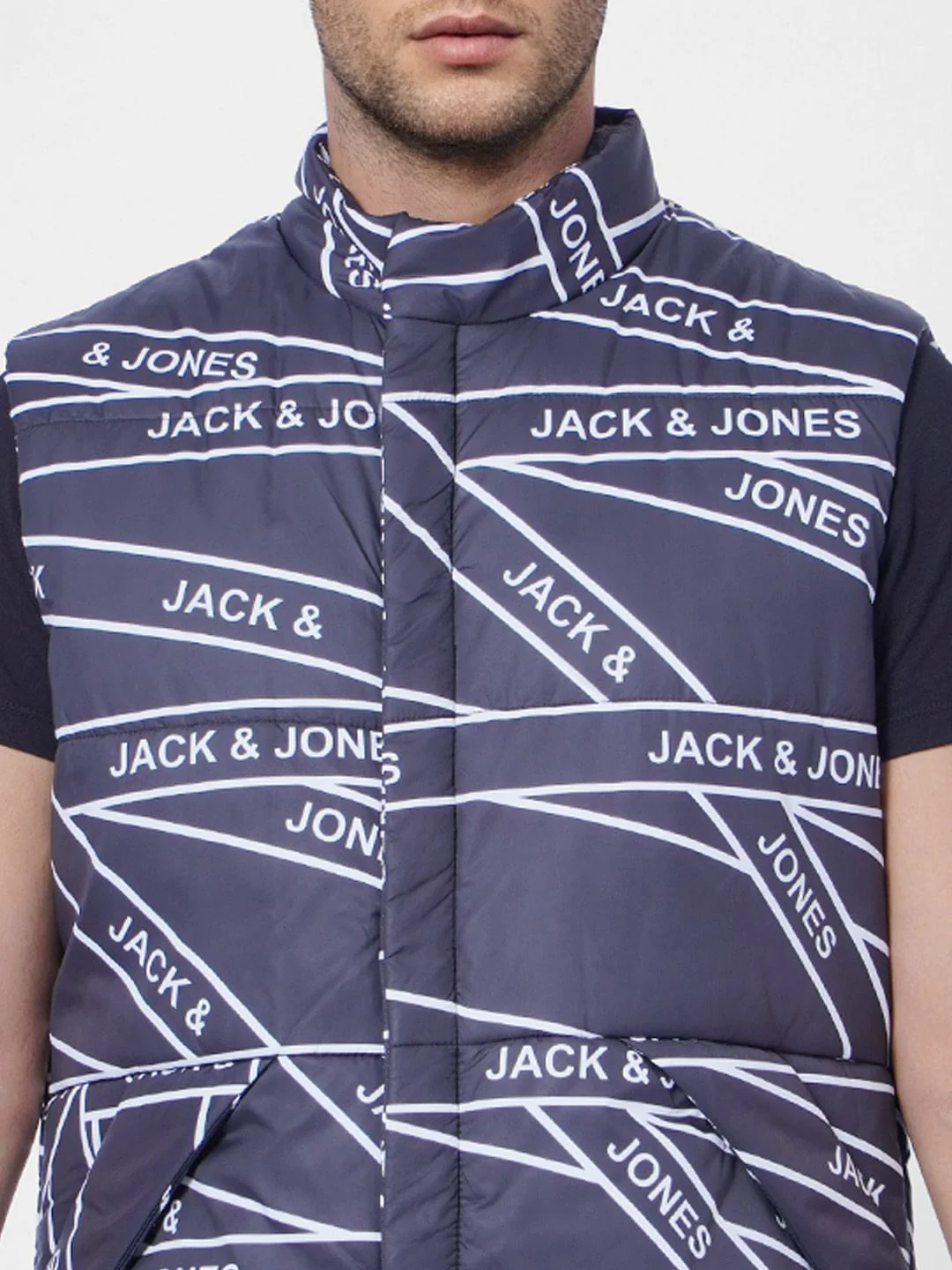 Blue Logo Print Body Warmer Vest - Image 5