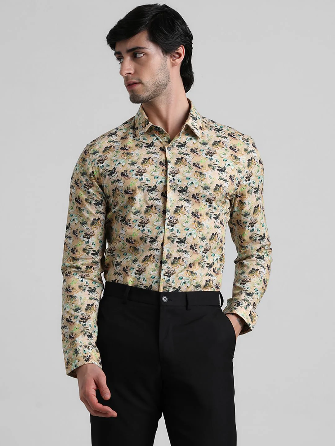 Yellow Floral Full Sleeves Shirt - Image 2