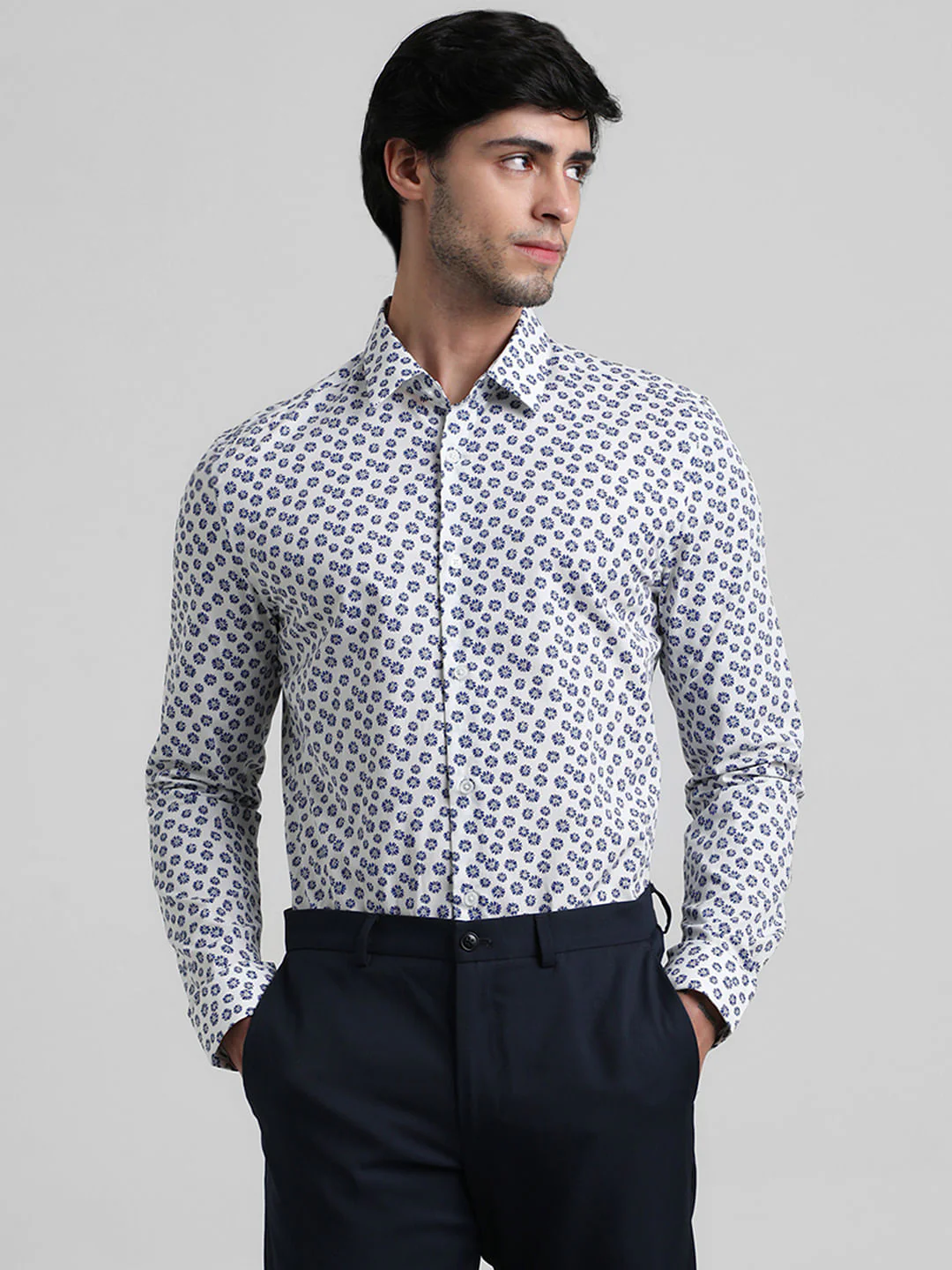 White Floral Full Sleeves Shirt - Image 2