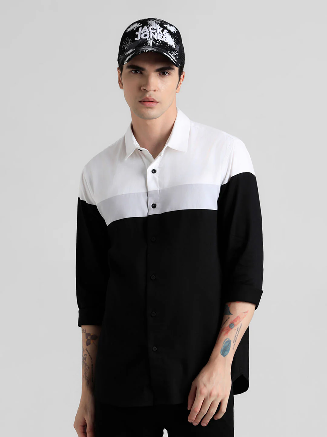 Black Colourblocked Full Sleeves Shirt