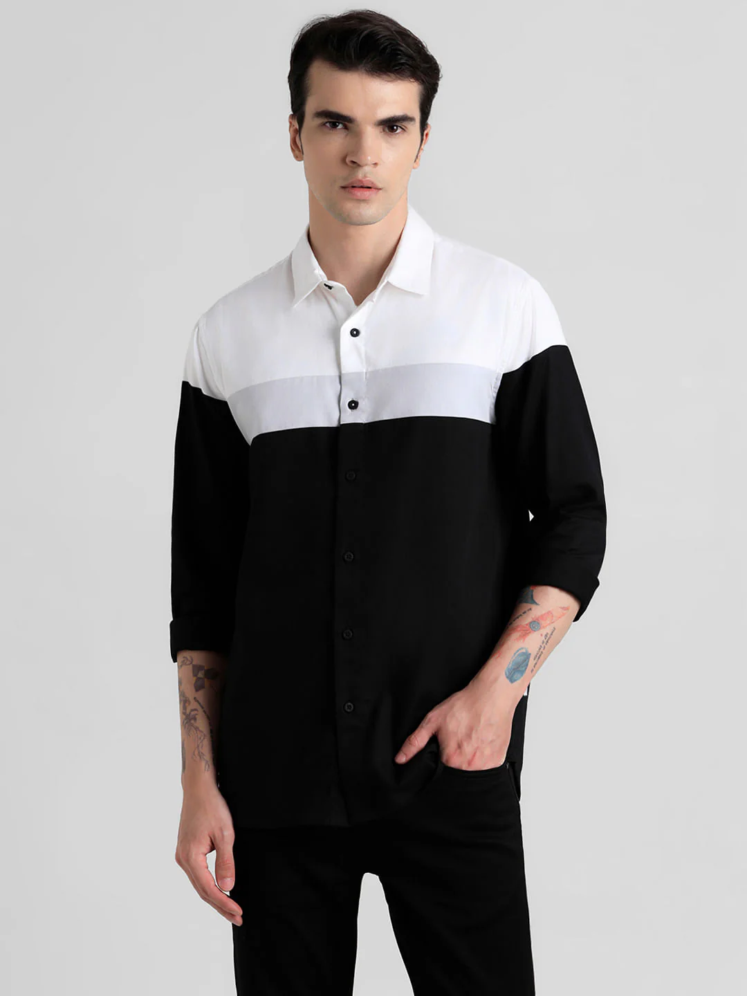 Black Colourblocked Full Sleeves Shirt - Image 2