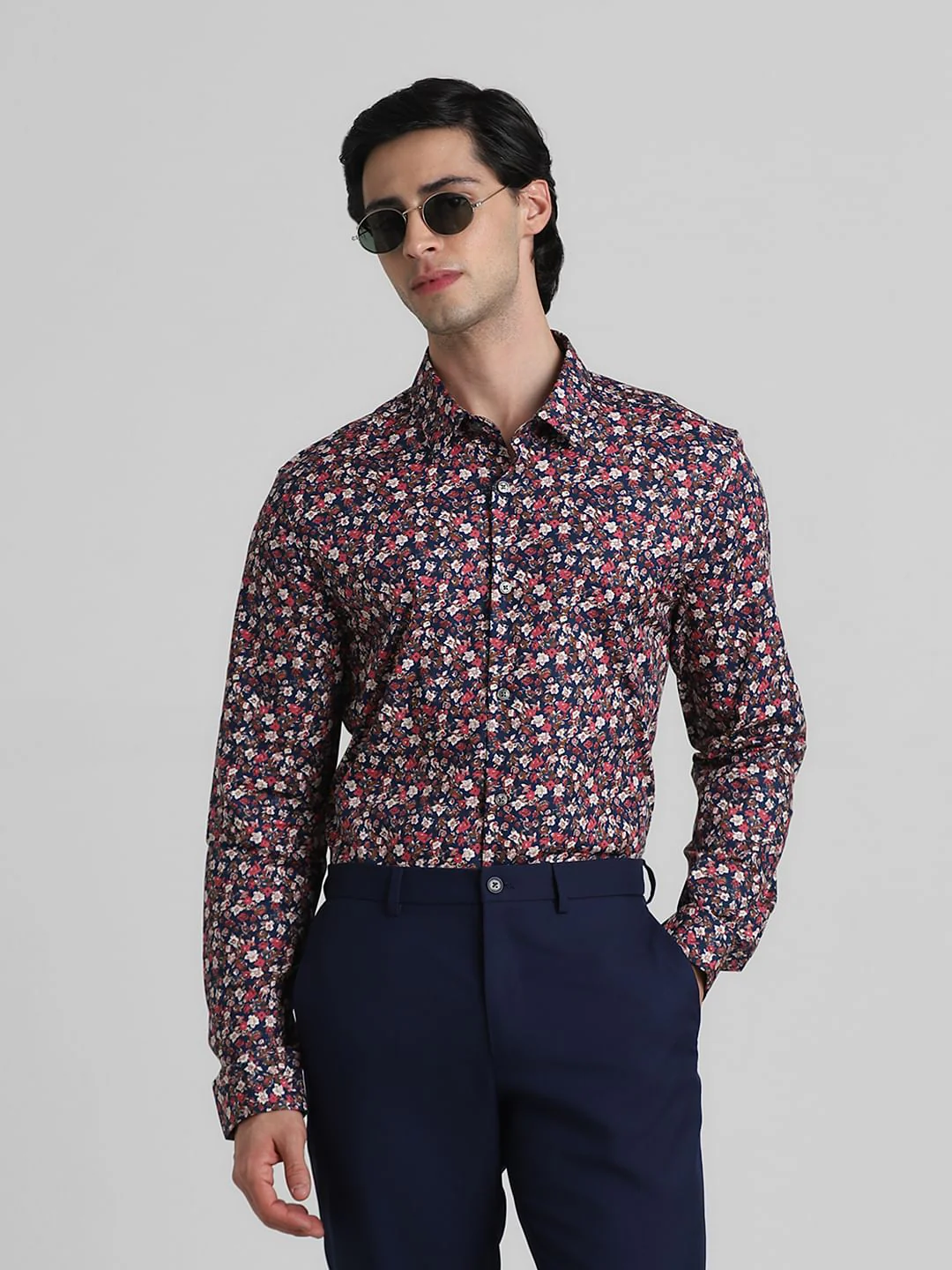 Blue Floral Print Full Sleeves Shirt