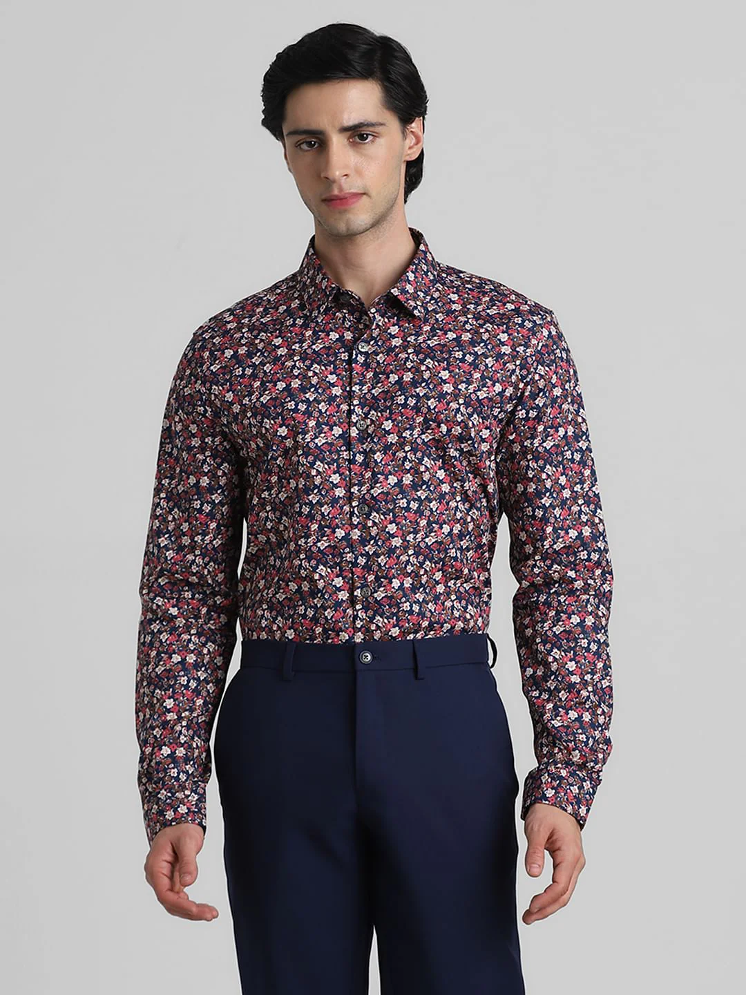 Blue Floral Print Full Sleeves Shirt - Image 2
