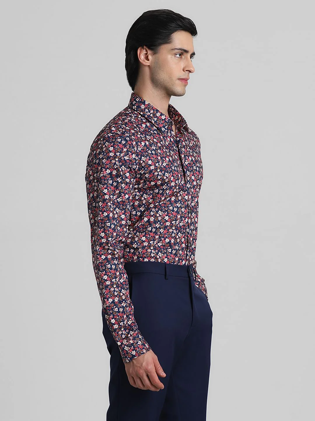 Blue Floral Print Full Sleeves Shirt - Image 3
