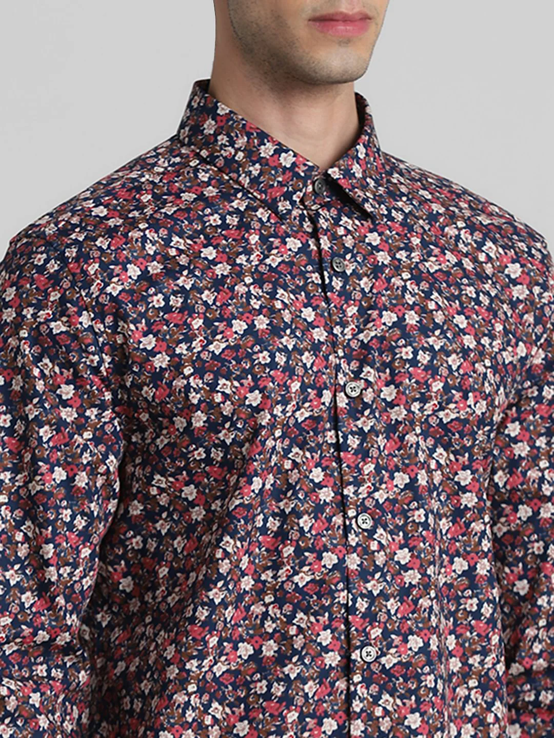 Blue Floral Print Full Sleeves Shirt - Image 5