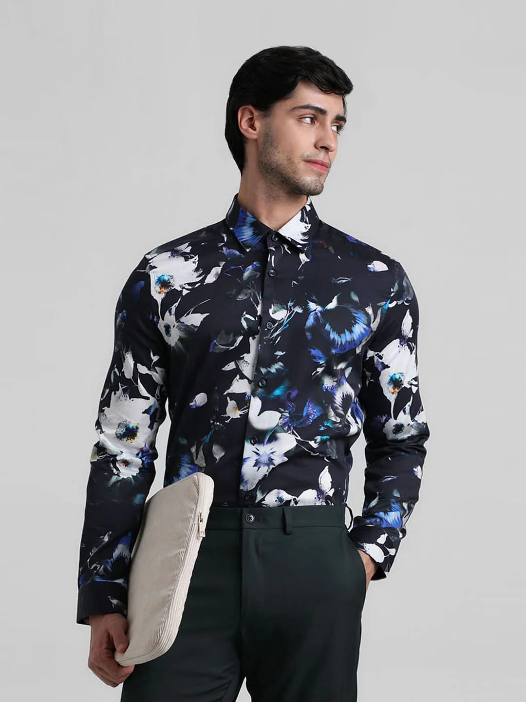 Black Floral Print Full Sleeves Shirt