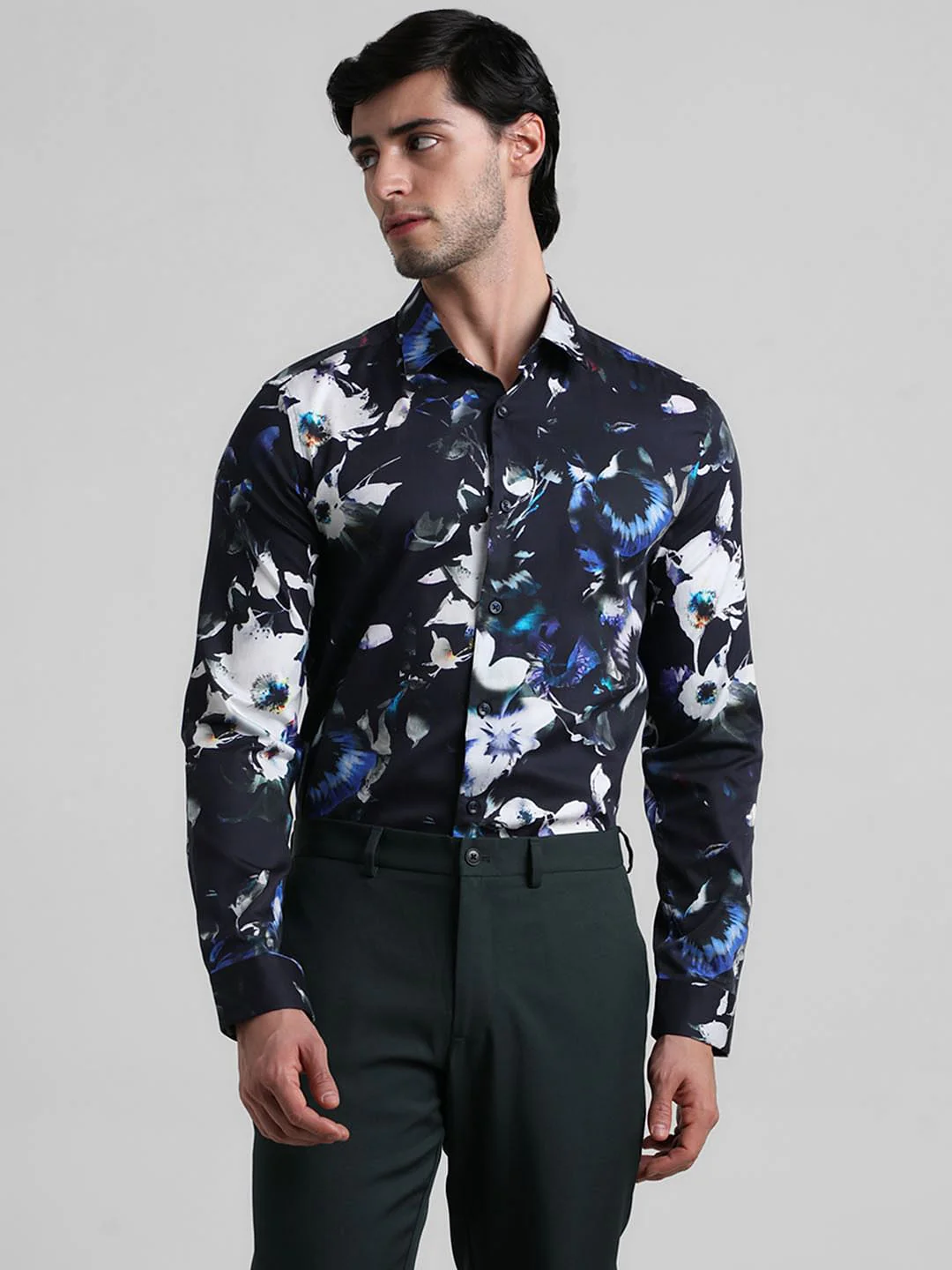 Black Floral Print Full Sleeves Shirt - Image 2
