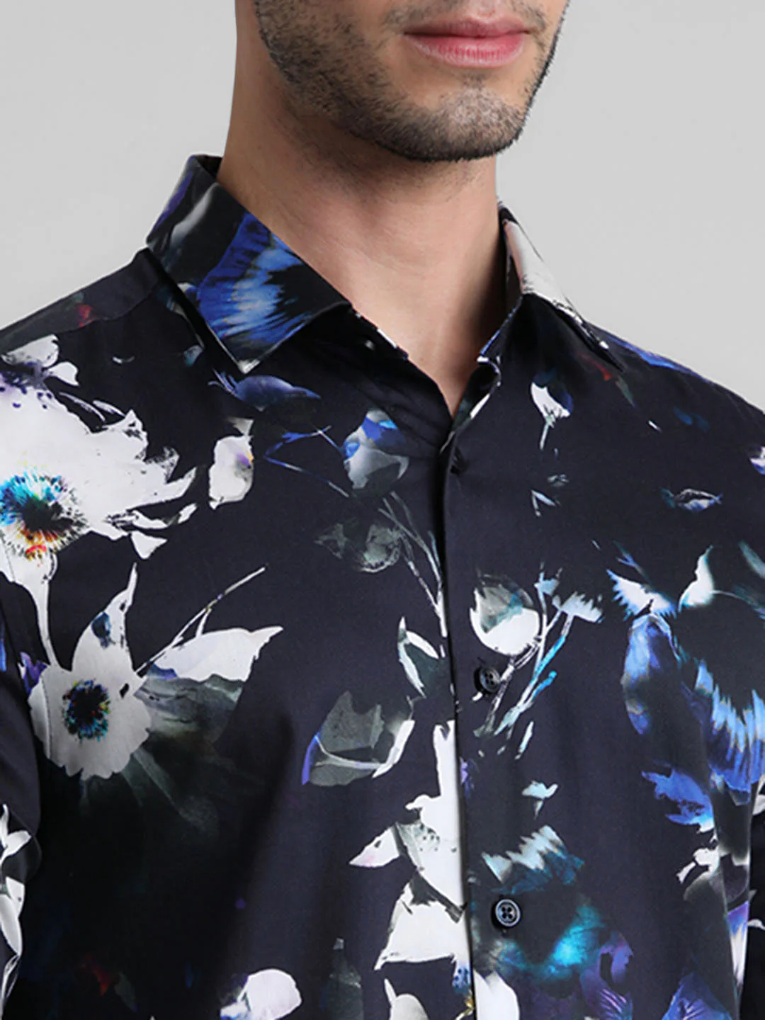 Black Floral Print Full Sleeves Shirt - Image 5