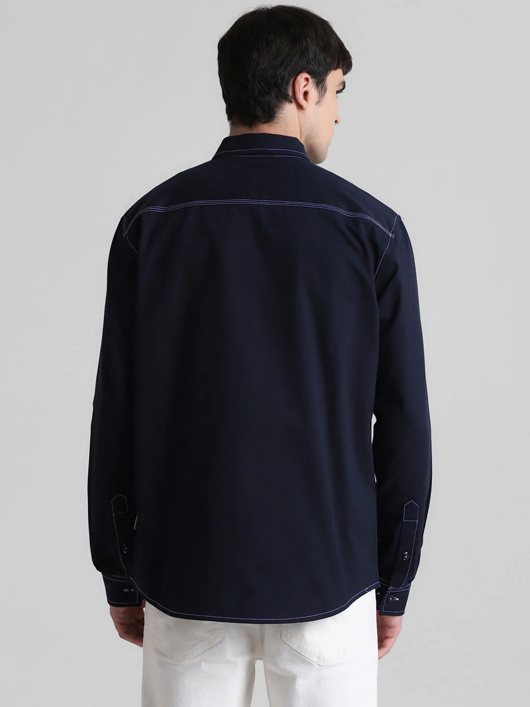 Blue Contrast Stitch Full Sleeves Shirt - Image 4