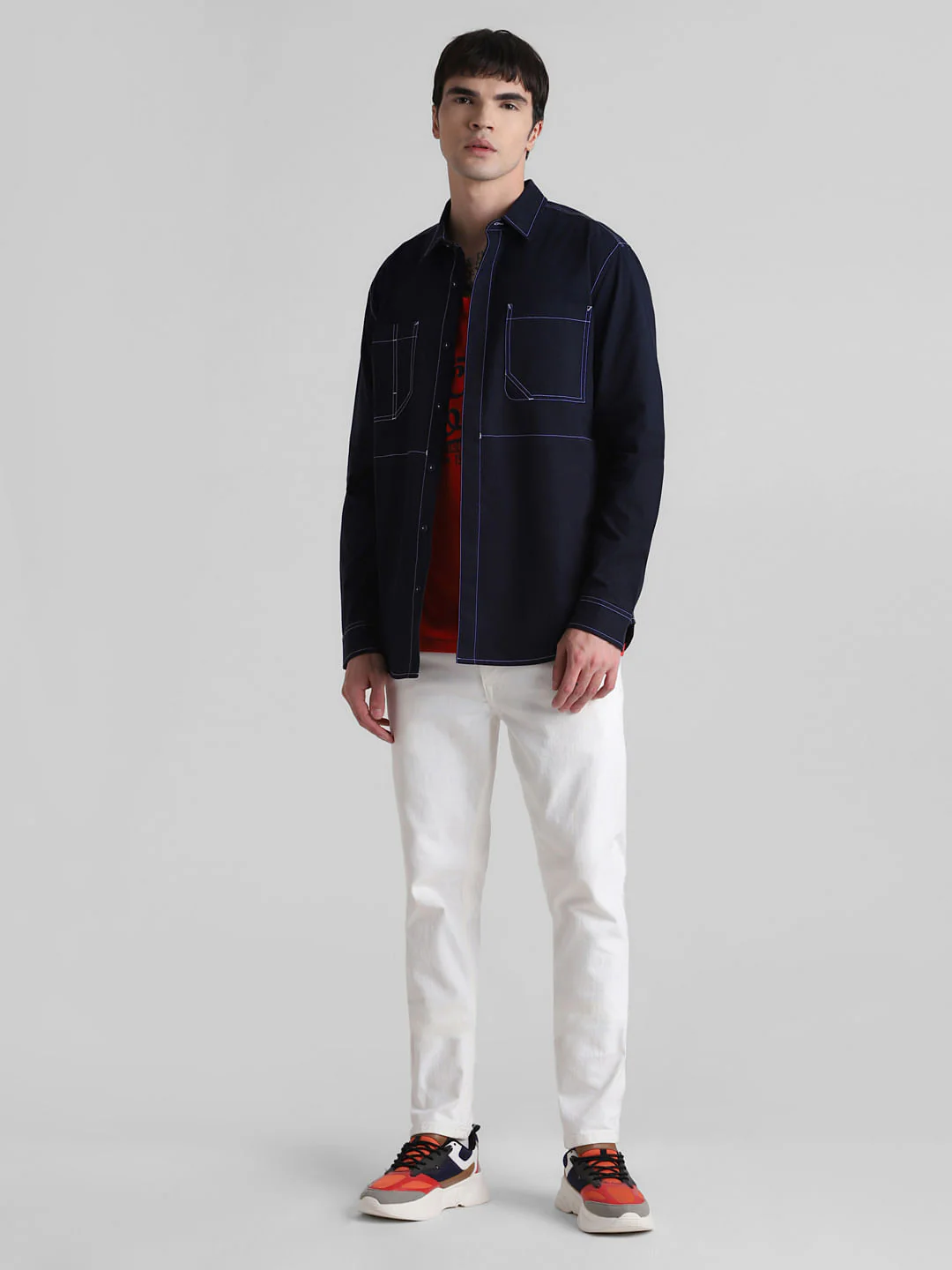 Blue Contrast Stitch Full Sleeves Shirt - Image 6