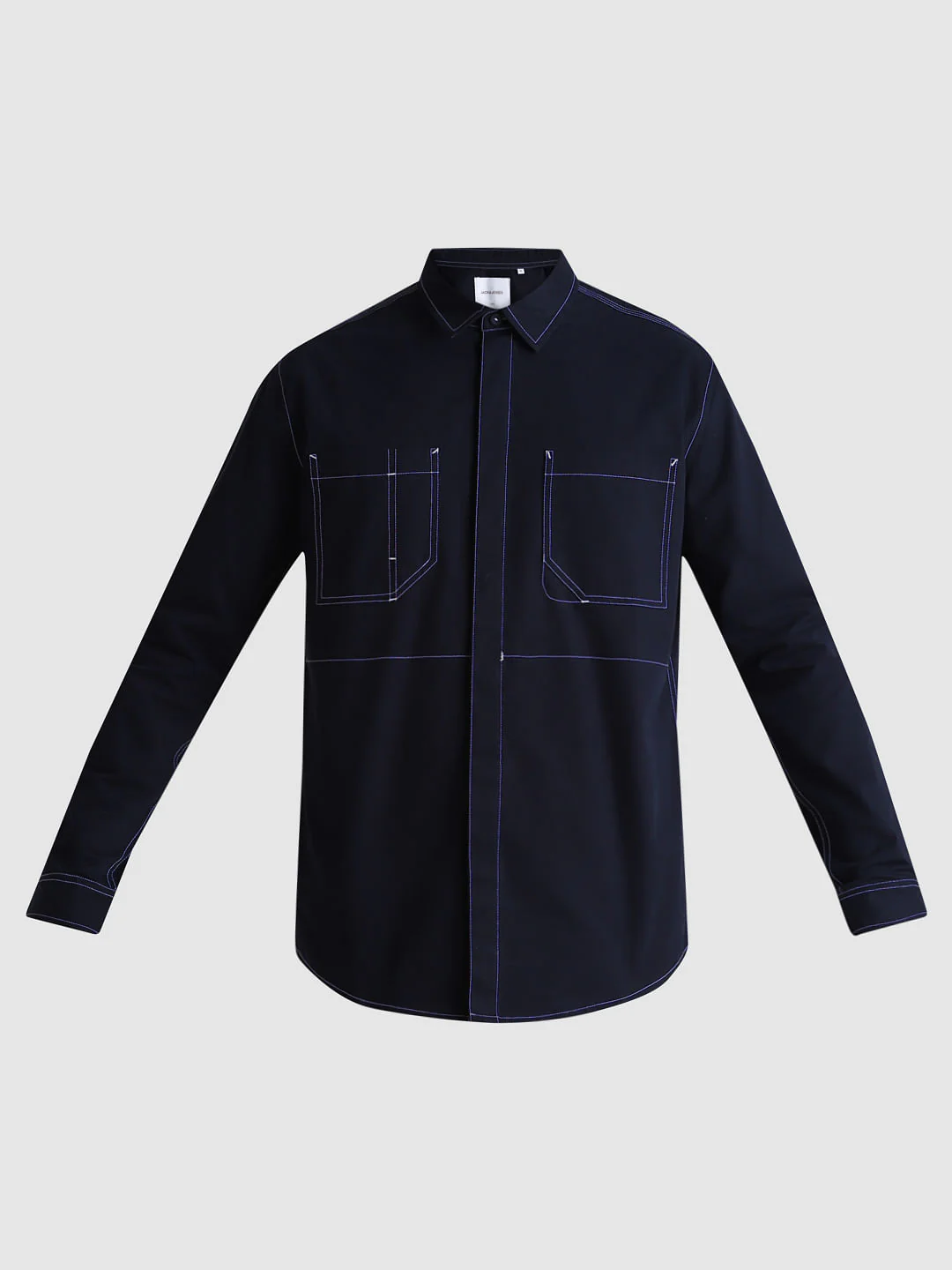 Blue Contrast Stitch Full Sleeves Shirt - Image 7