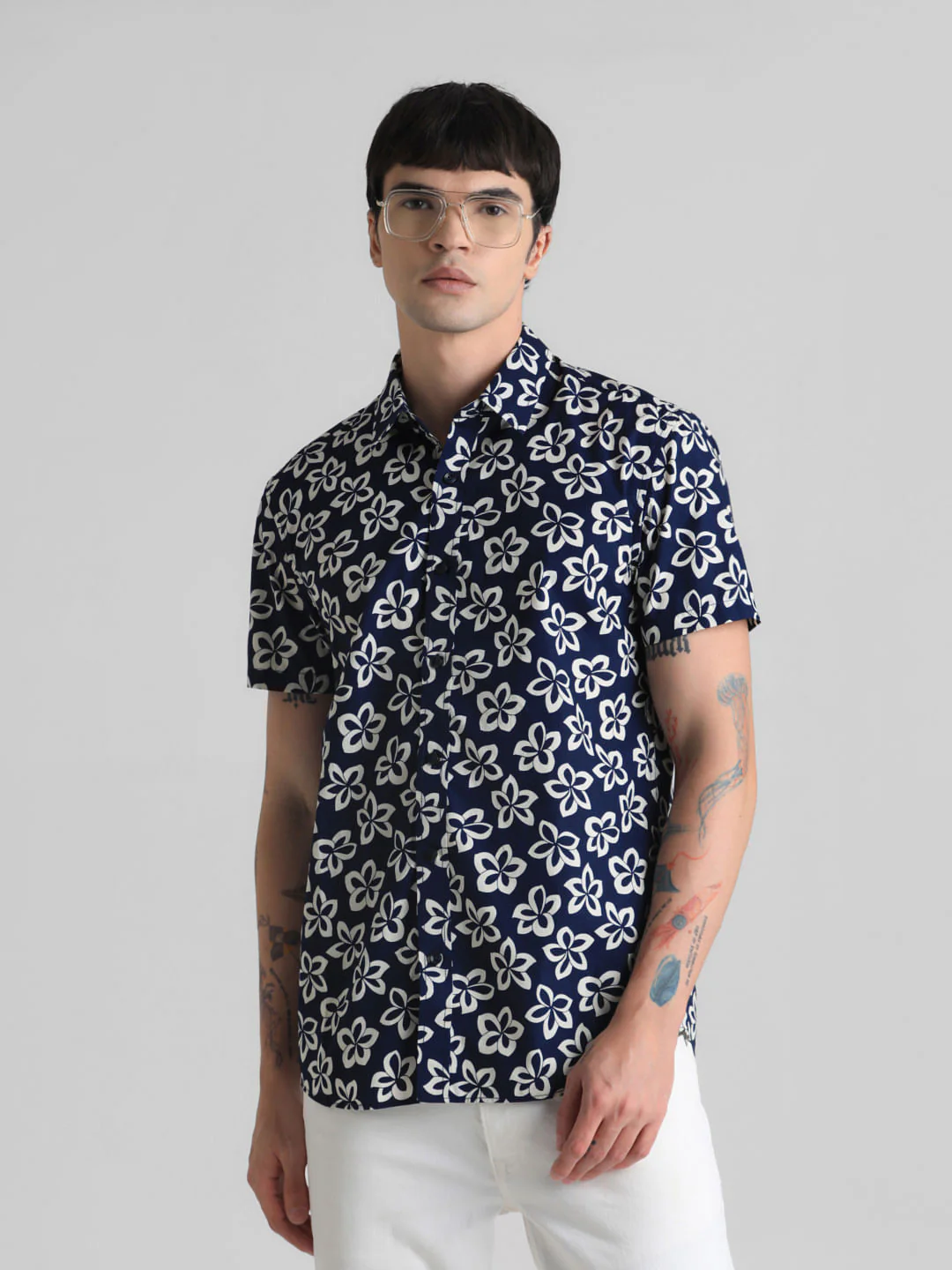 Dark Blue Floral Print Shirt