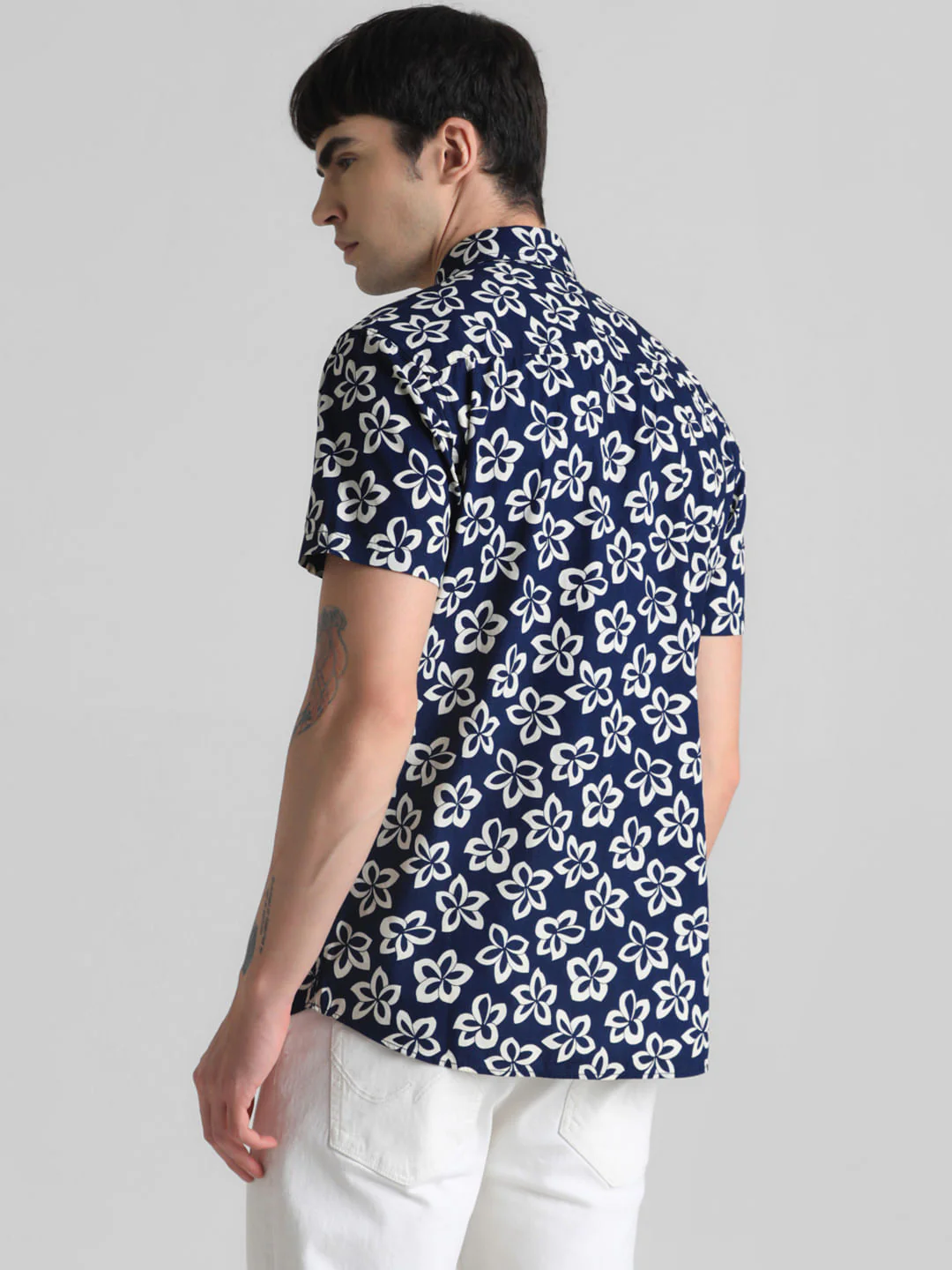 Dark Blue Floral Print Shirt - Image 4