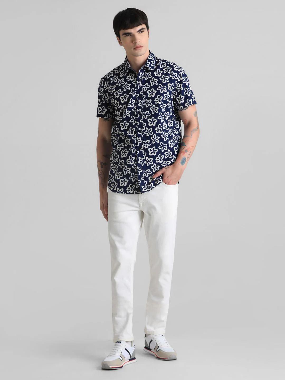 Dark Blue Floral Print Shirt - Image 6