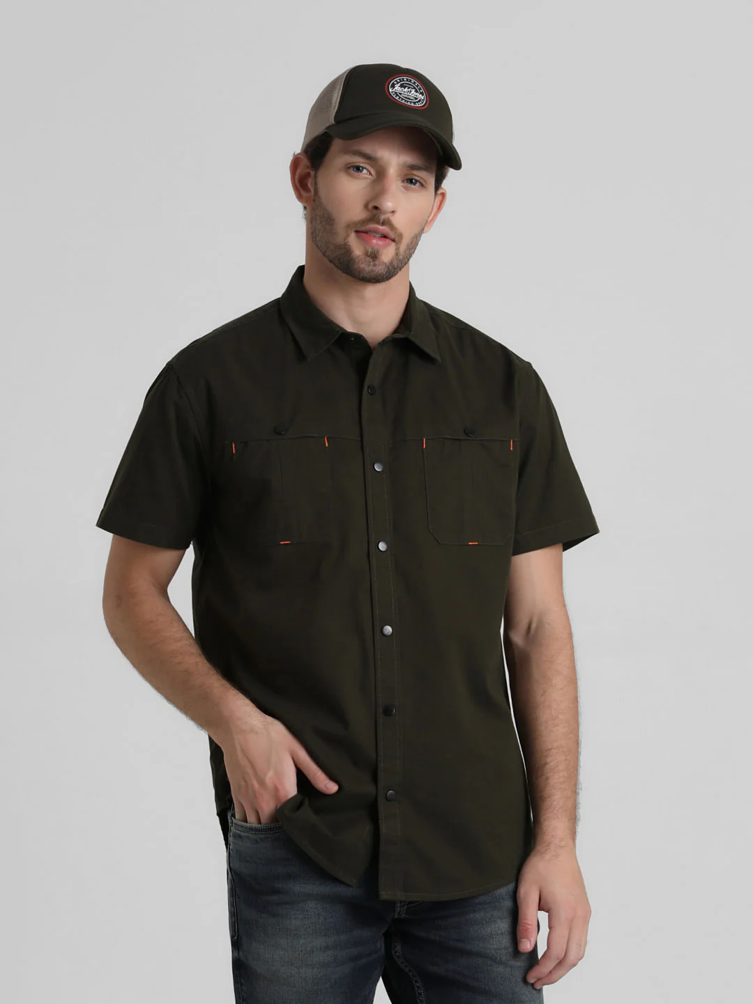 Green Cut & Sew Short Sleeves Shirt