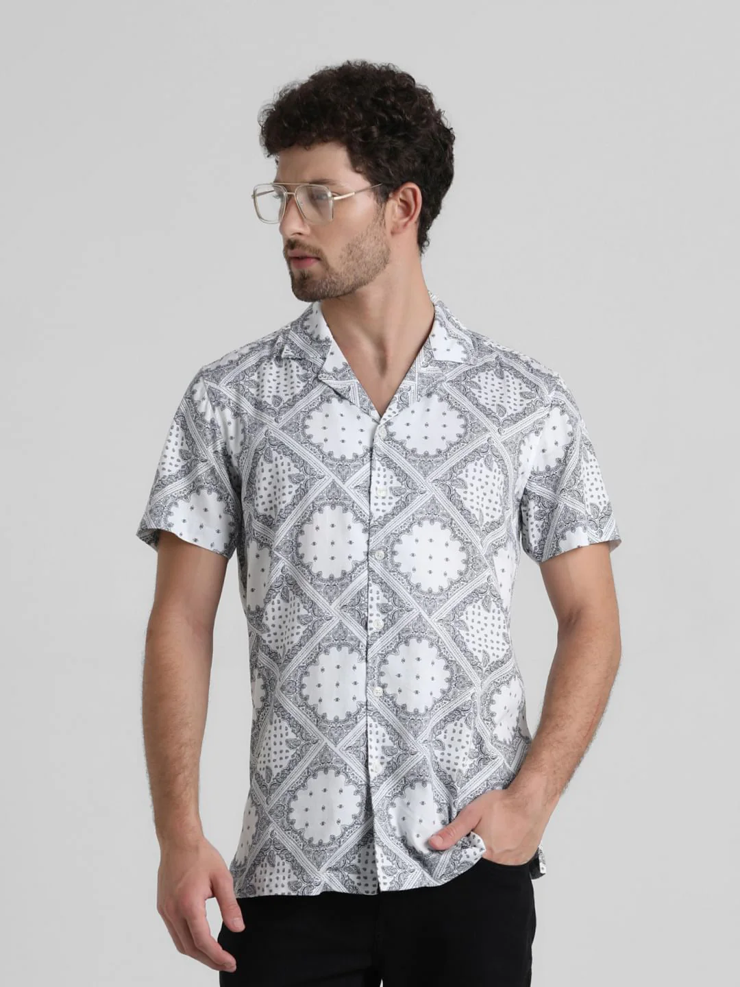 White Abstract Print Shirt