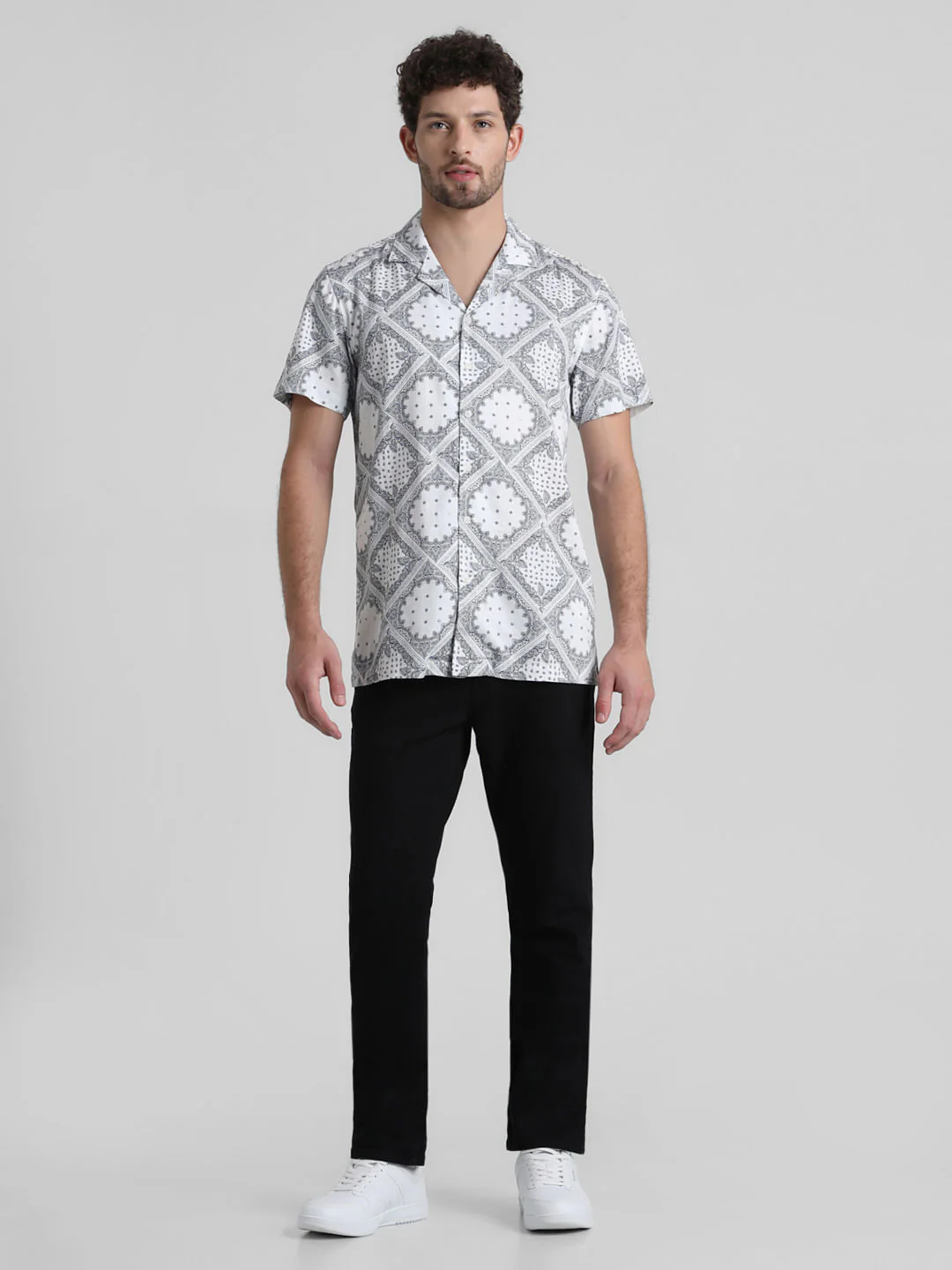 White Abstract Print Shirt - Image 6
