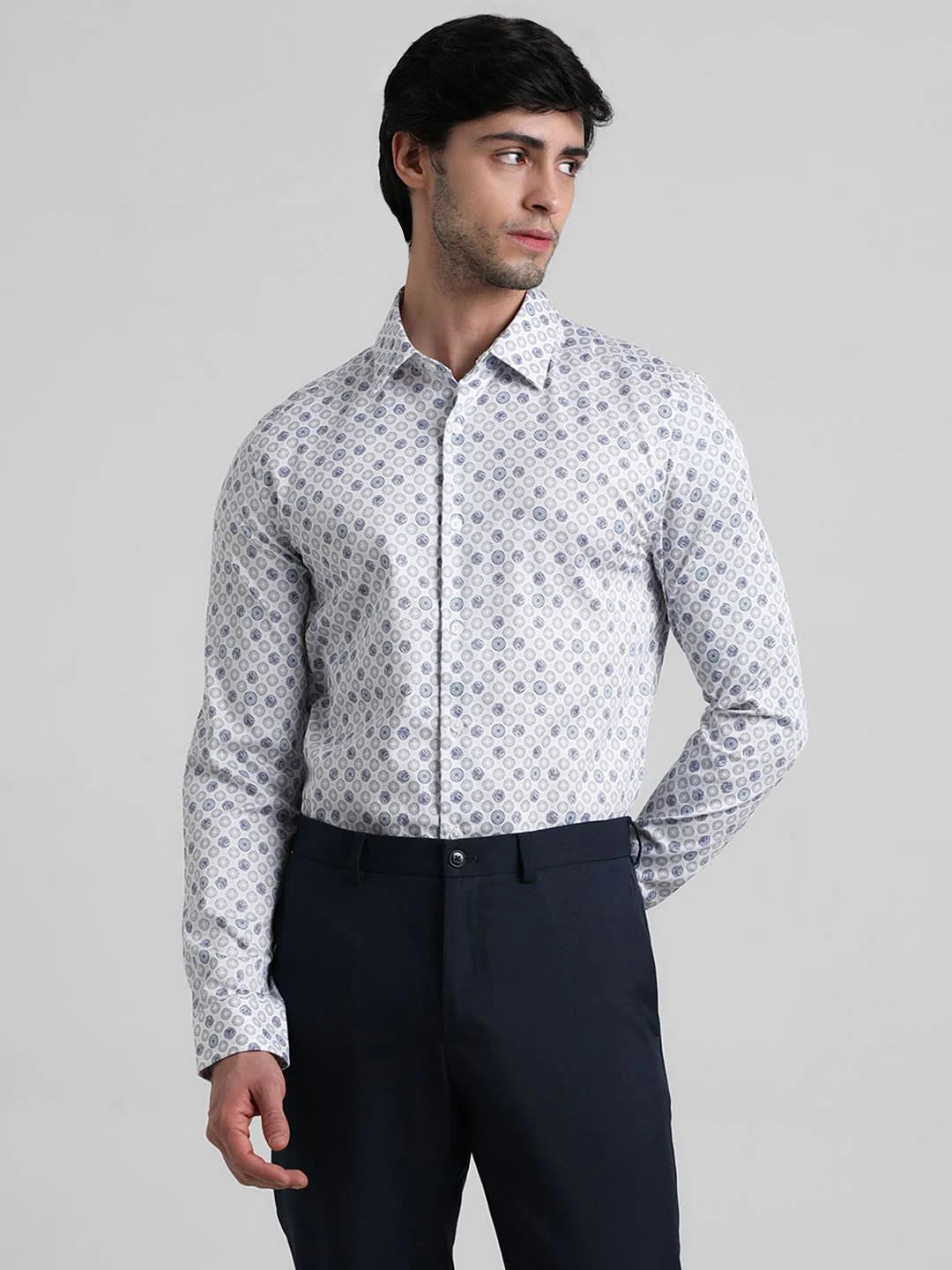 White Abstract Print Formal Shirt - Image 2